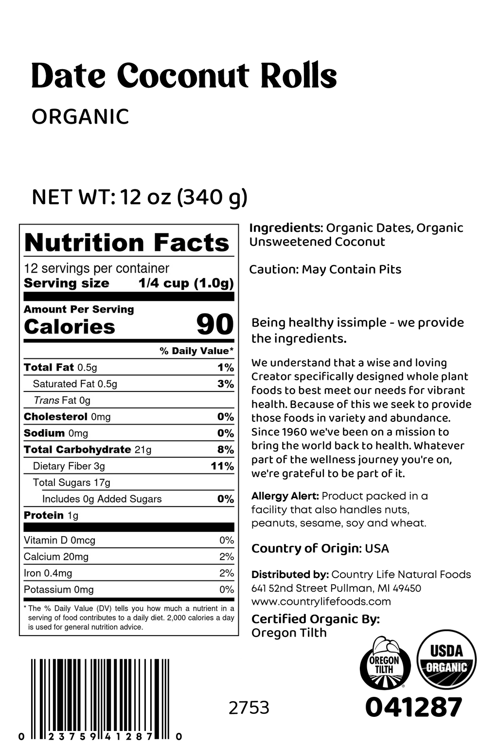 Date Coconut Roll, Organic