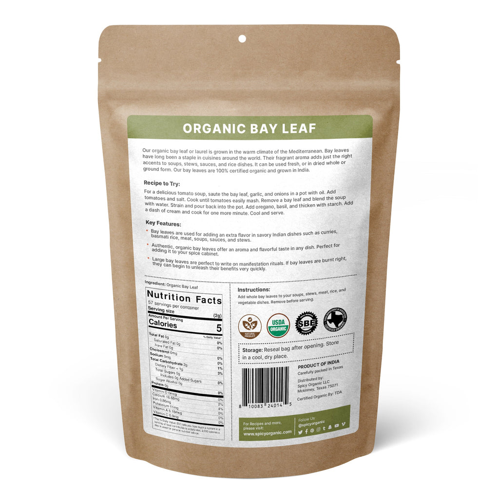 Premium Organic Bay Leaves - Hand-Picked, Sun-Dried, Non-GMO, and USDA Certified- Perfect for Cooking and Infusing Flavor