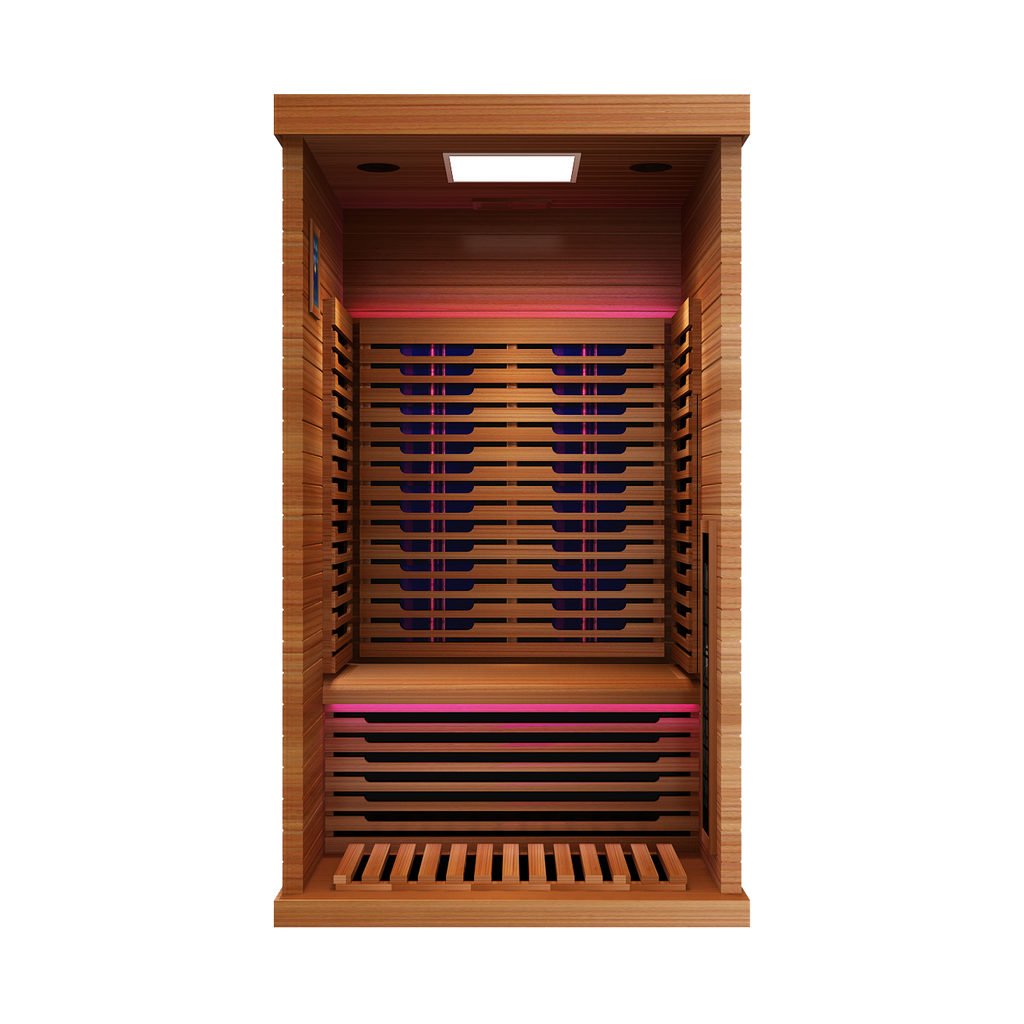 Peak Saunas Rainier 1-Person Full Spectrum Infrared Sauna with XL Medical-Grade Red Light Therapy & Smart WiFi App Control