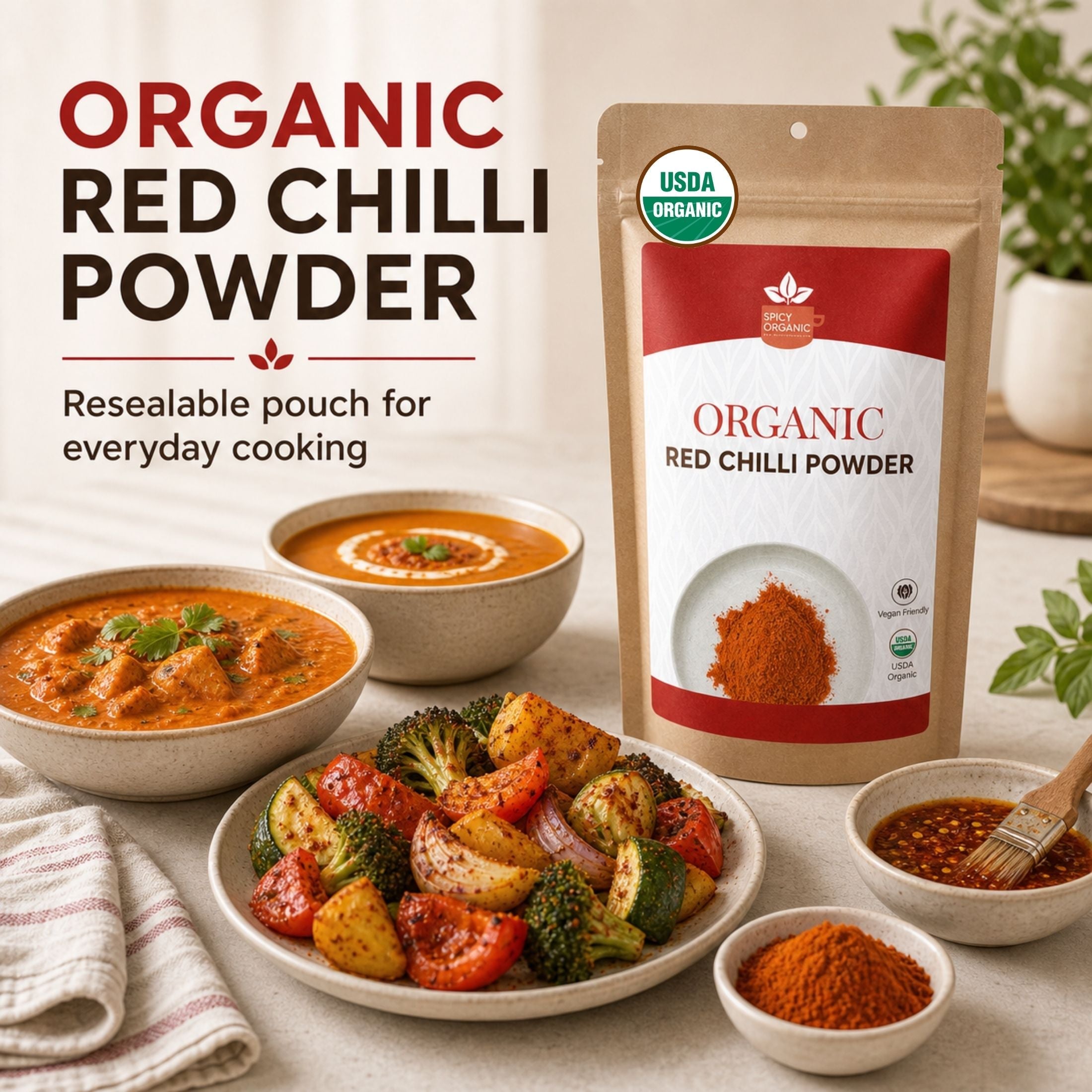 Organic Red Chili Powder — USDA Certified, Non-GMO | Curries, Marinades & Spice Blends