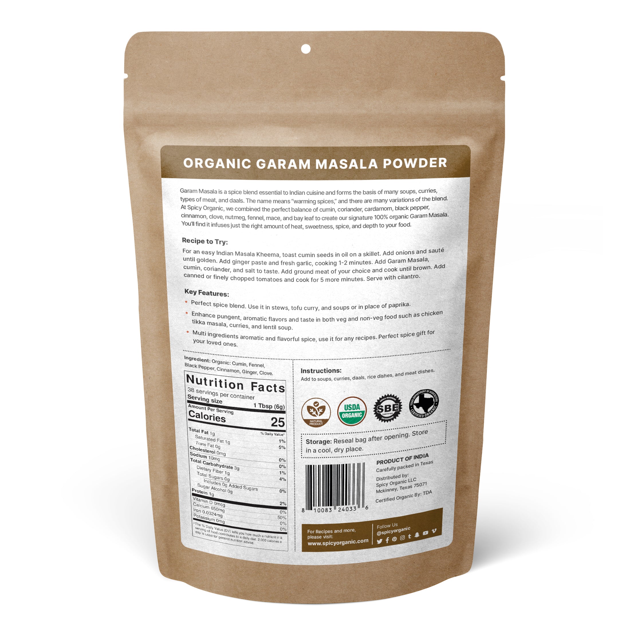 Organic Garam Masala — USDA Certified, Non-GMO | Curries, Biryani & Butter Chicken