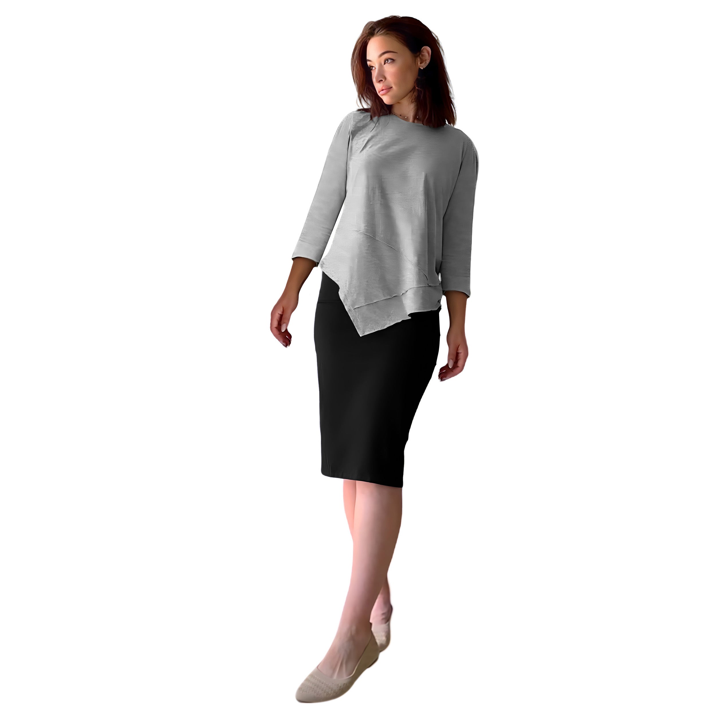Asymmetrical Stylish Ribbed Tunic - Soft Fabric and Full Coverage