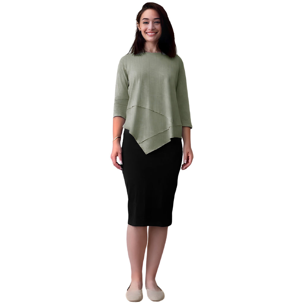 Asymmetrical Stylish Ribbed Tunic - Soft Fabric and Full Coverage