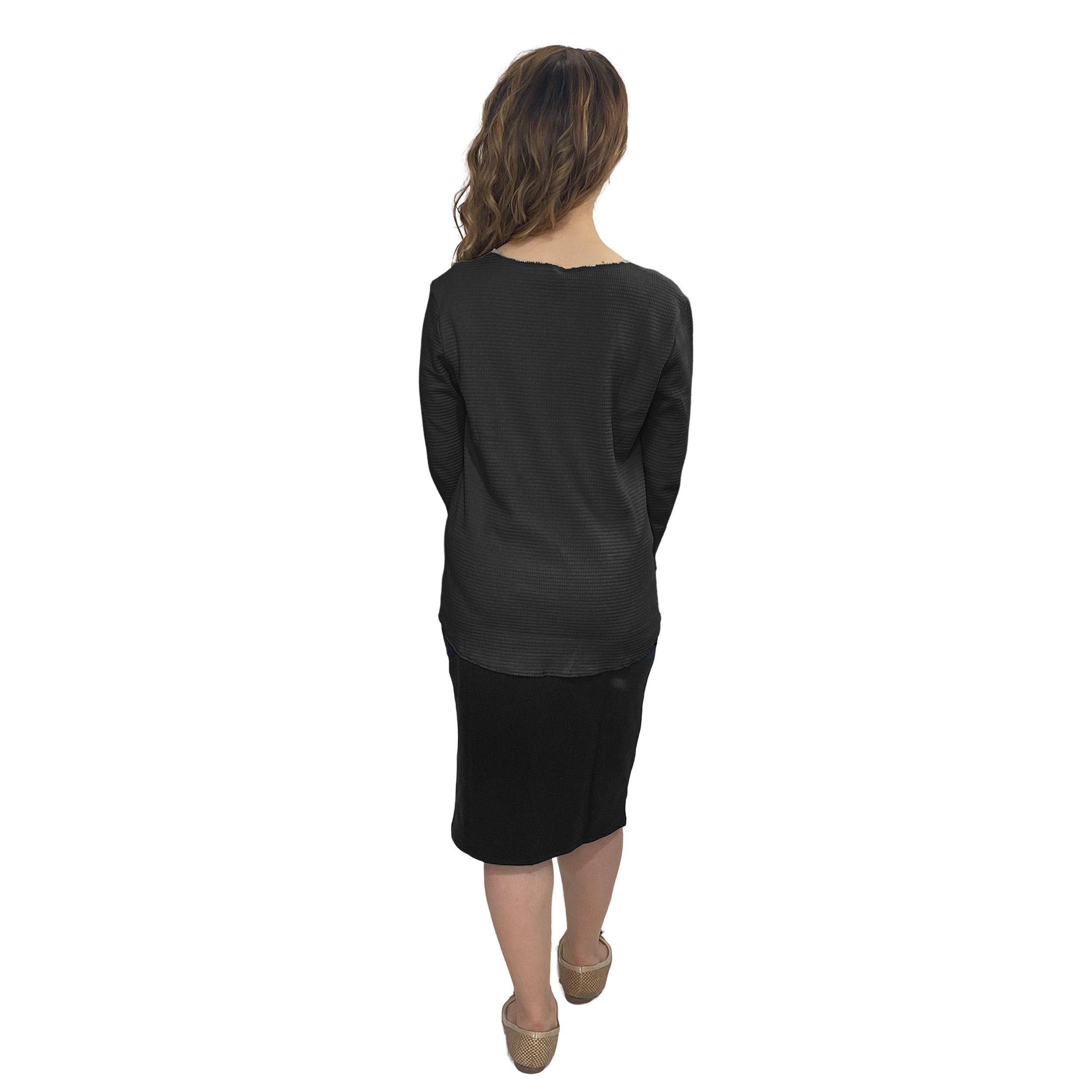 Cotton Waffle Knit Modest Top - 3/4 Sleeve with High Neckline