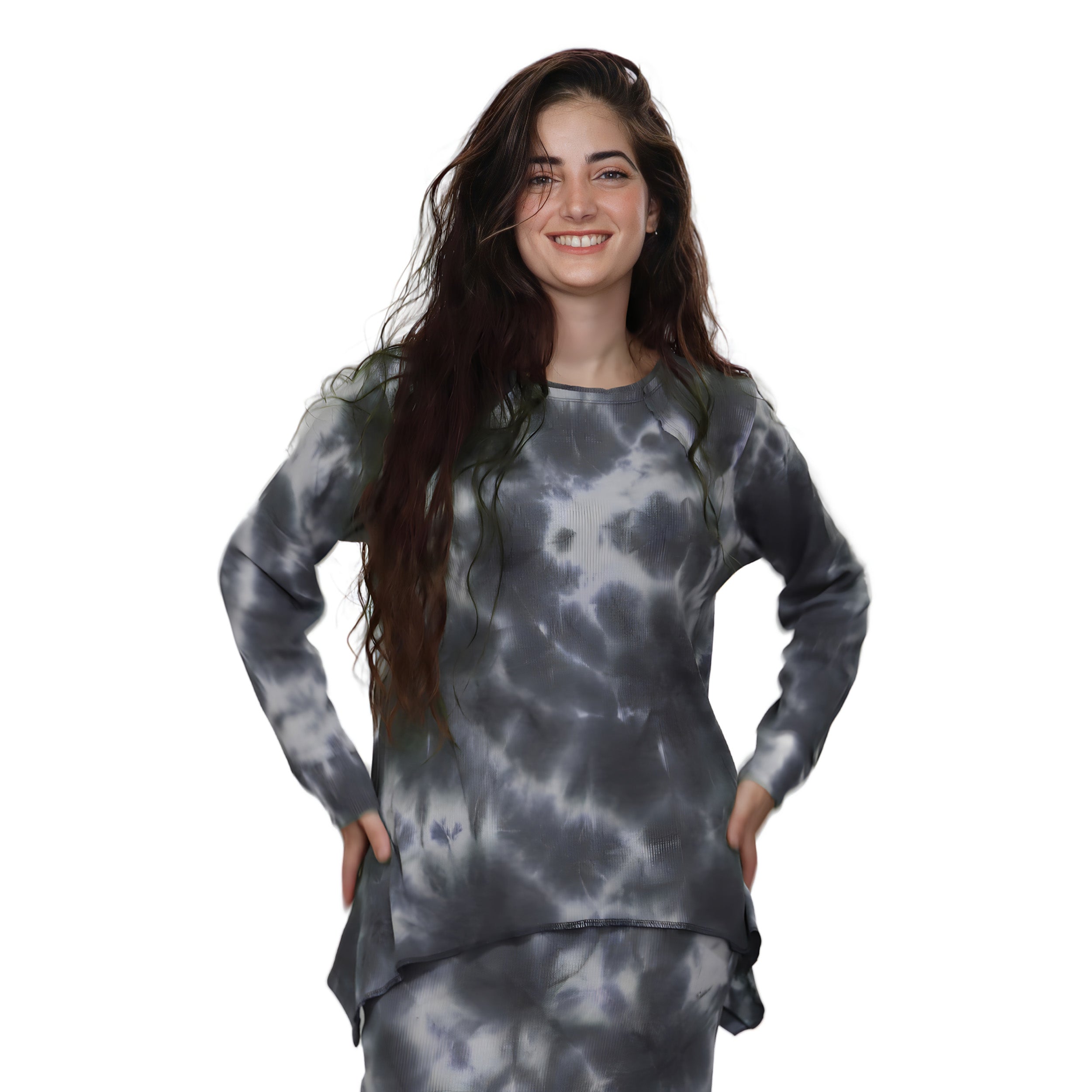 Long Sleeve Relaxed Fit Tie-Dye Waffle Tunic