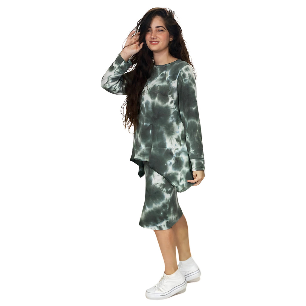 Long Sleeve Relaxed Fit Tie-Dye Waffle Tunic