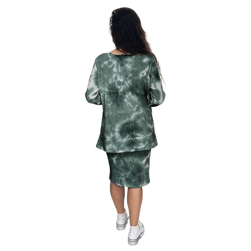 Plus Size Long Sleeve Relaxed Fit Tie-Dye Waffle Tunic