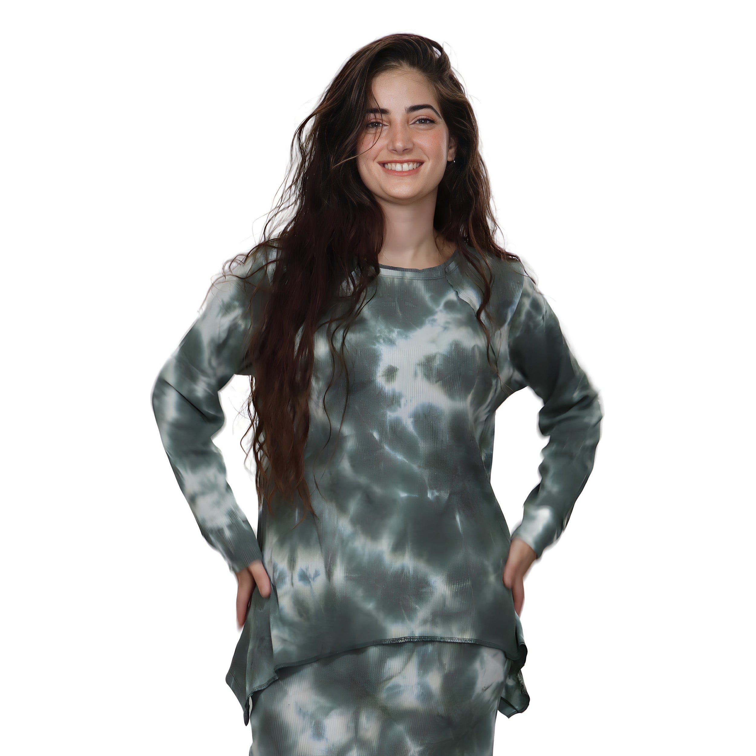 Long Sleeve Relaxed Fit Tie-Dye Waffle Tunic