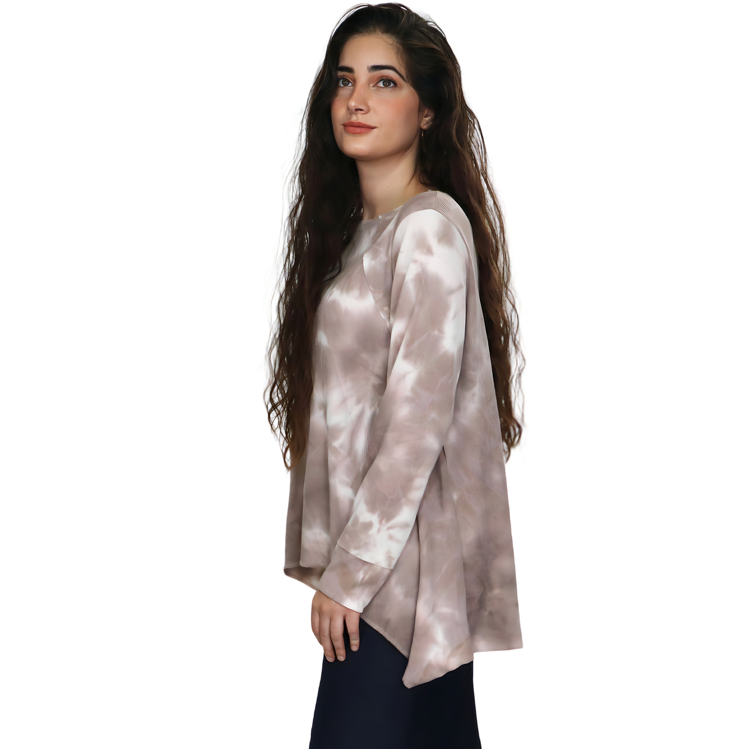 Plus Size Long Sleeve Relaxed Fit Tie-Dye Waffle Tunic