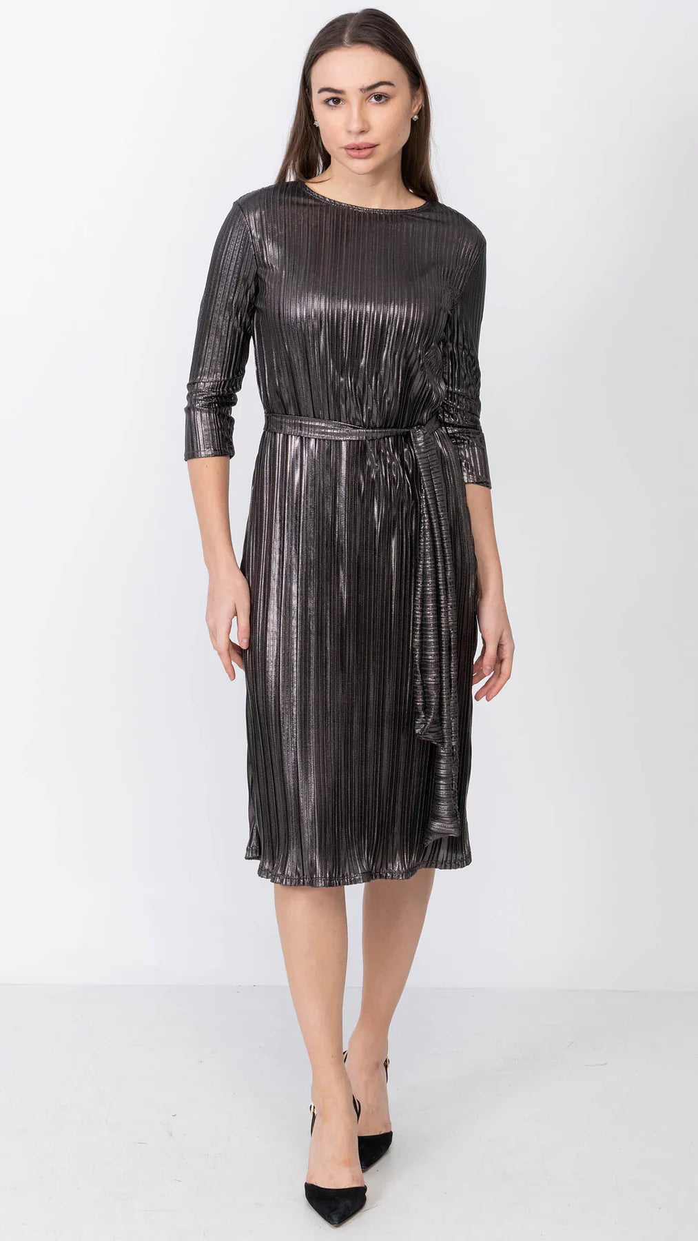 A- Line Dress - Metallic Pleated
