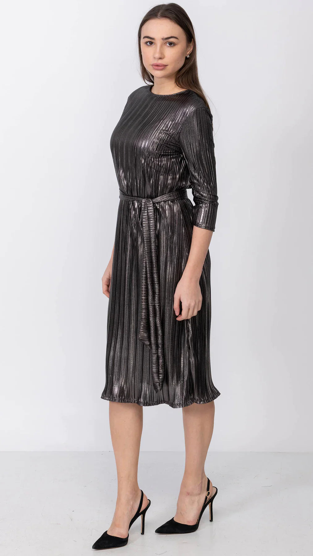 A- Line Dress - Metallic Pleated