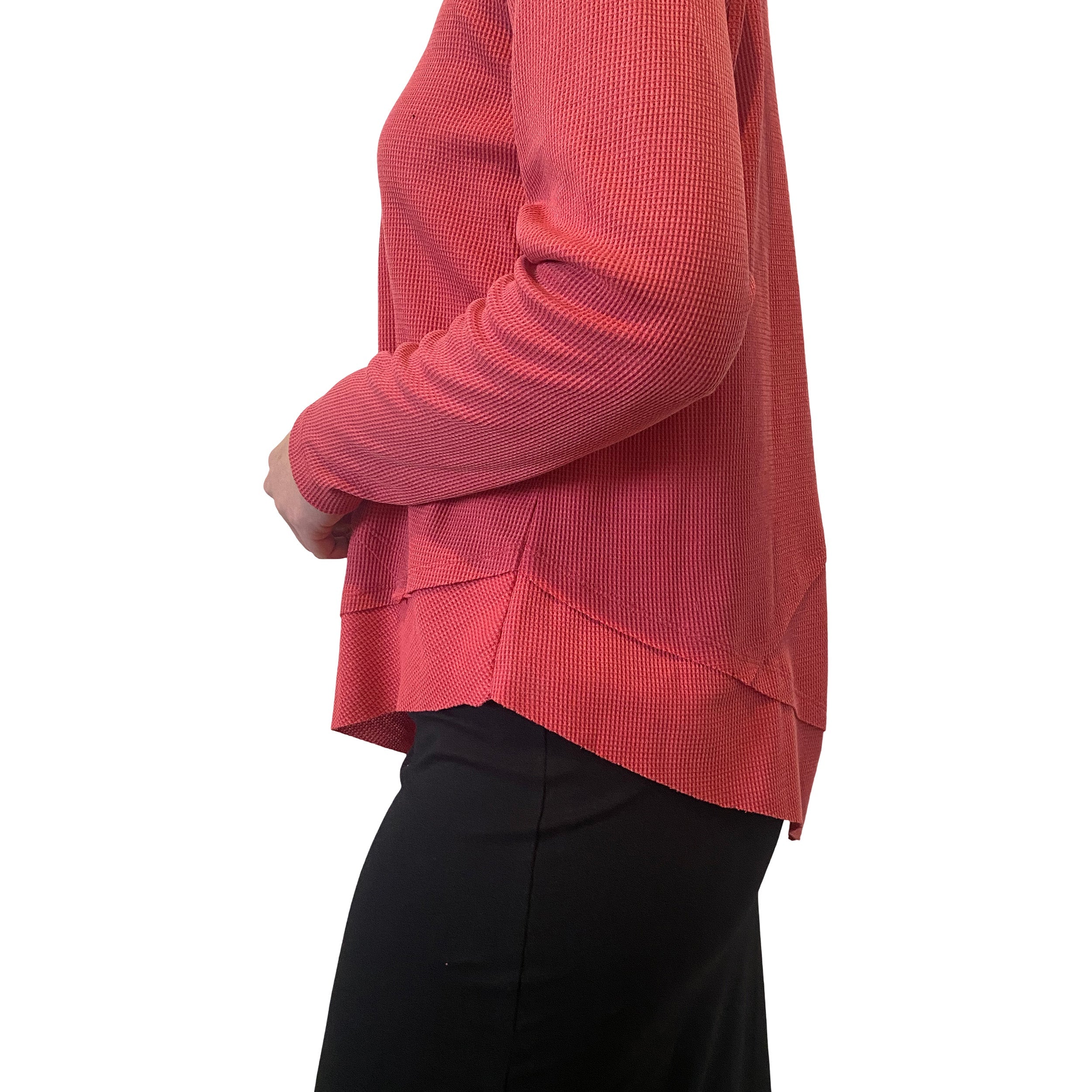 Modest High-Neck Waffle Tunic | Long Sleeve Comfort Top with Asymmetric Hem