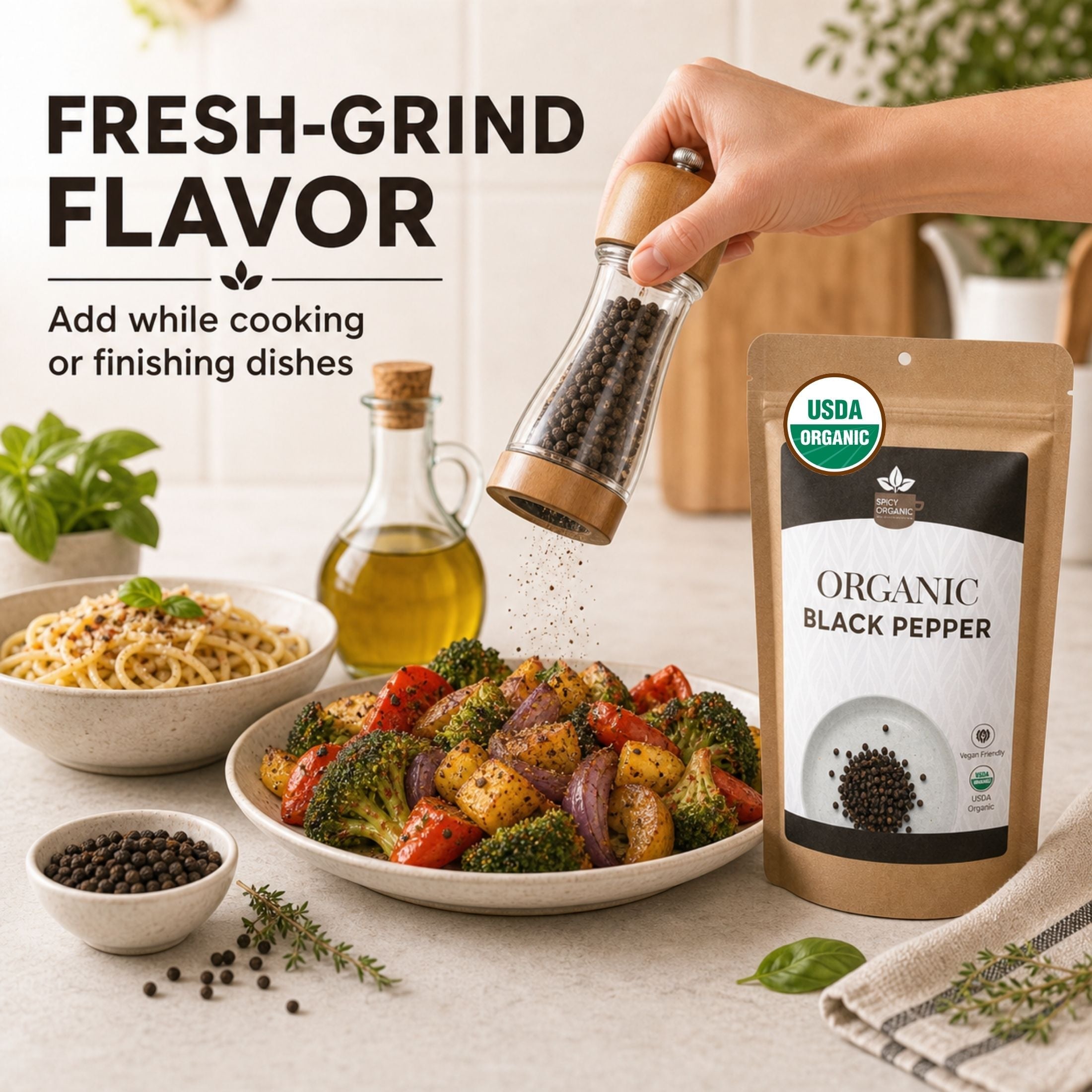Organic Black Peppercorns — USDA Certified, Non-GMO | Grinding, Marinades & Spice Blends