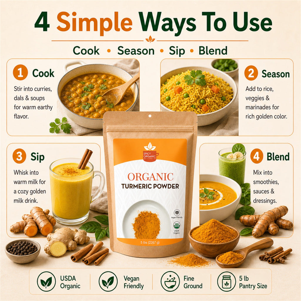Organic Turmeric Powder — USDA Certified, Non-GMO | Golden Milk, Curries & Spice Blends