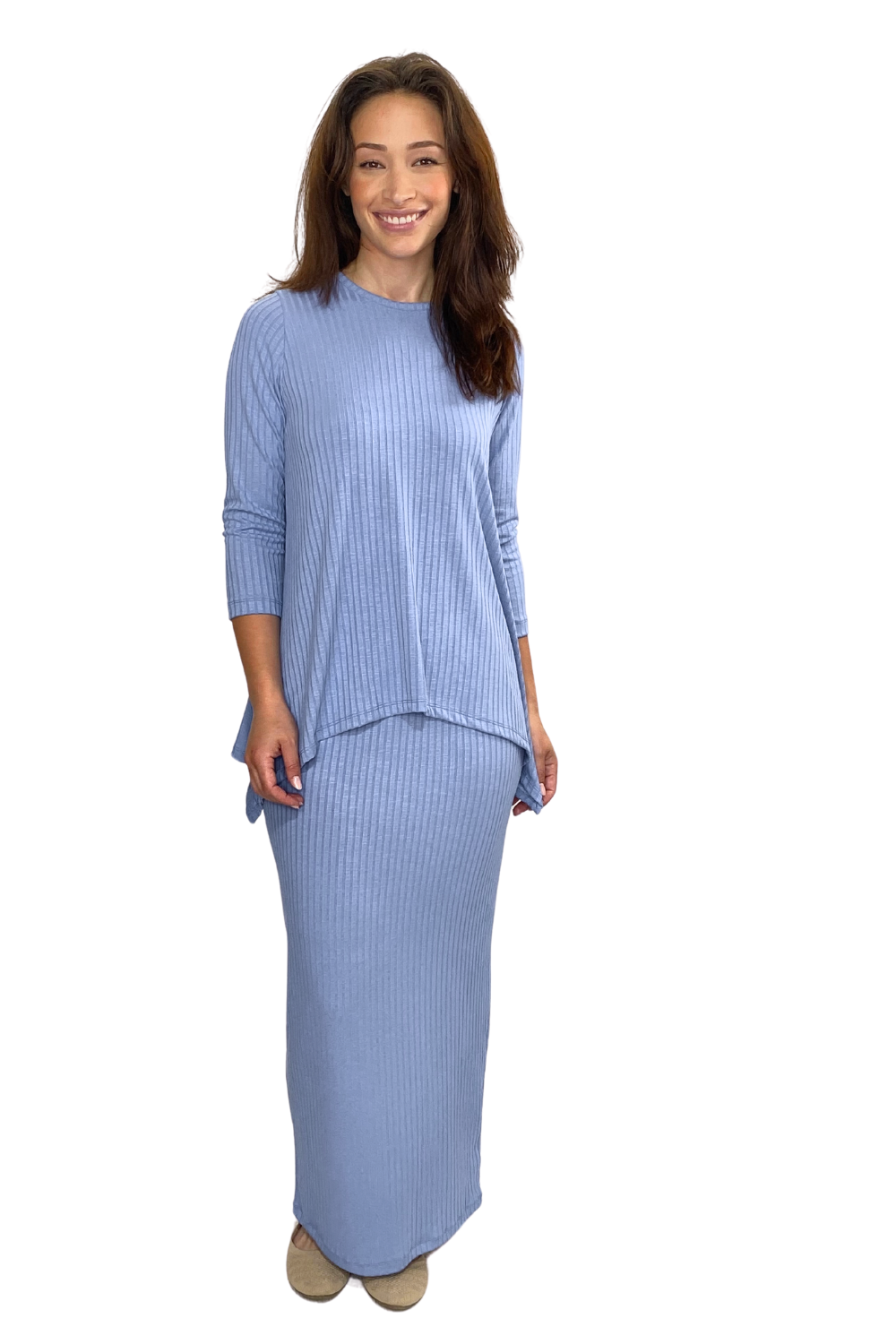 Popular Wide-Ribbed Handkerchief Hem Tunic with 3/4 Sleeves