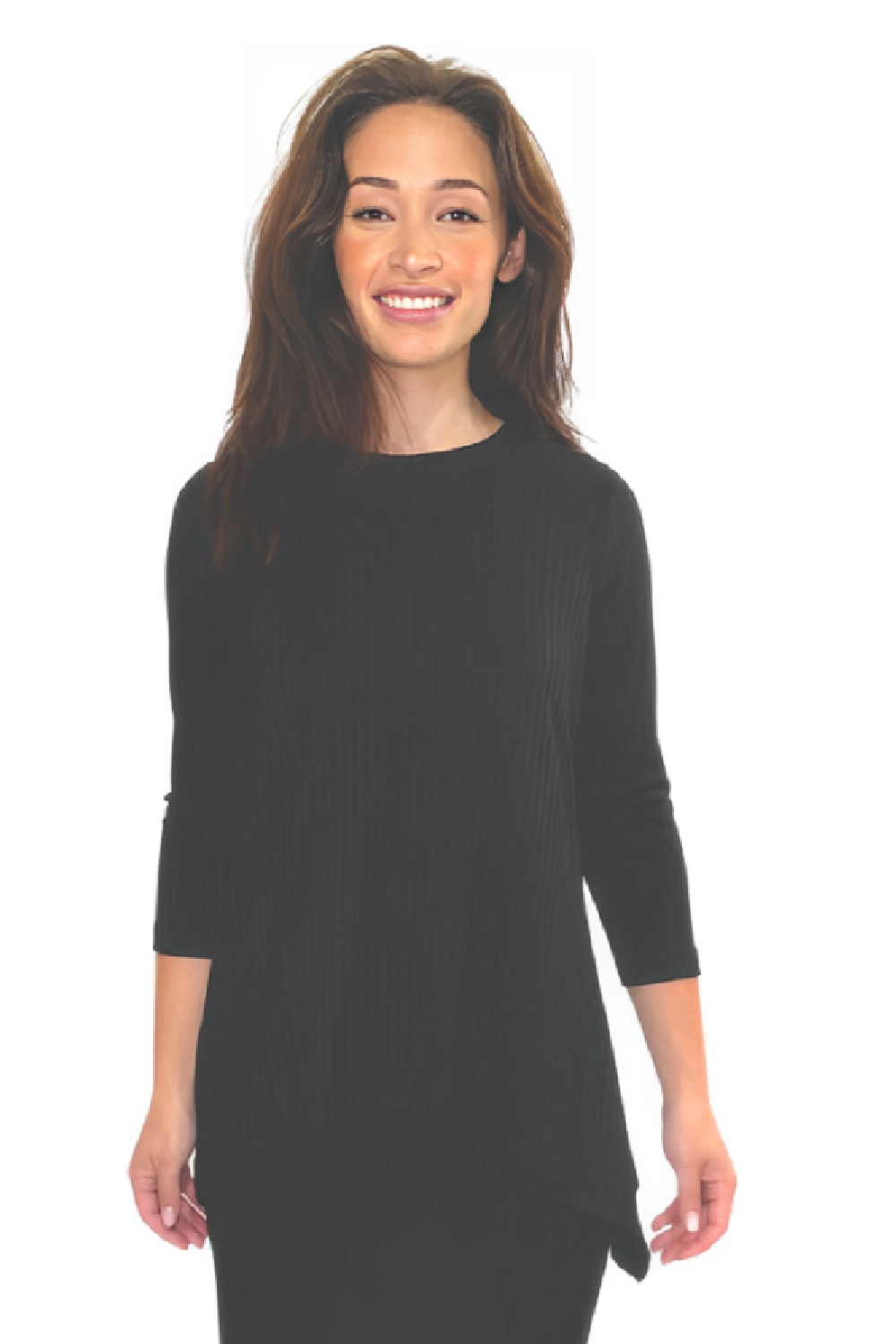 Popular Wide-Ribbed Handkerchief Hem Tunic with 3/4 Sleeves