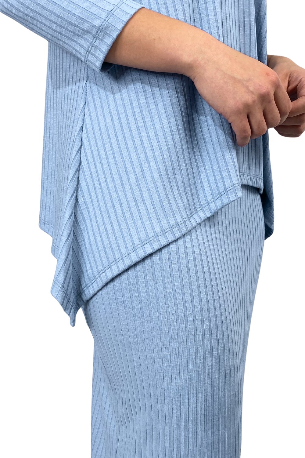 Popular Wide-Ribbed Handkerchief Hem Tunic with 3/4 Sleeves