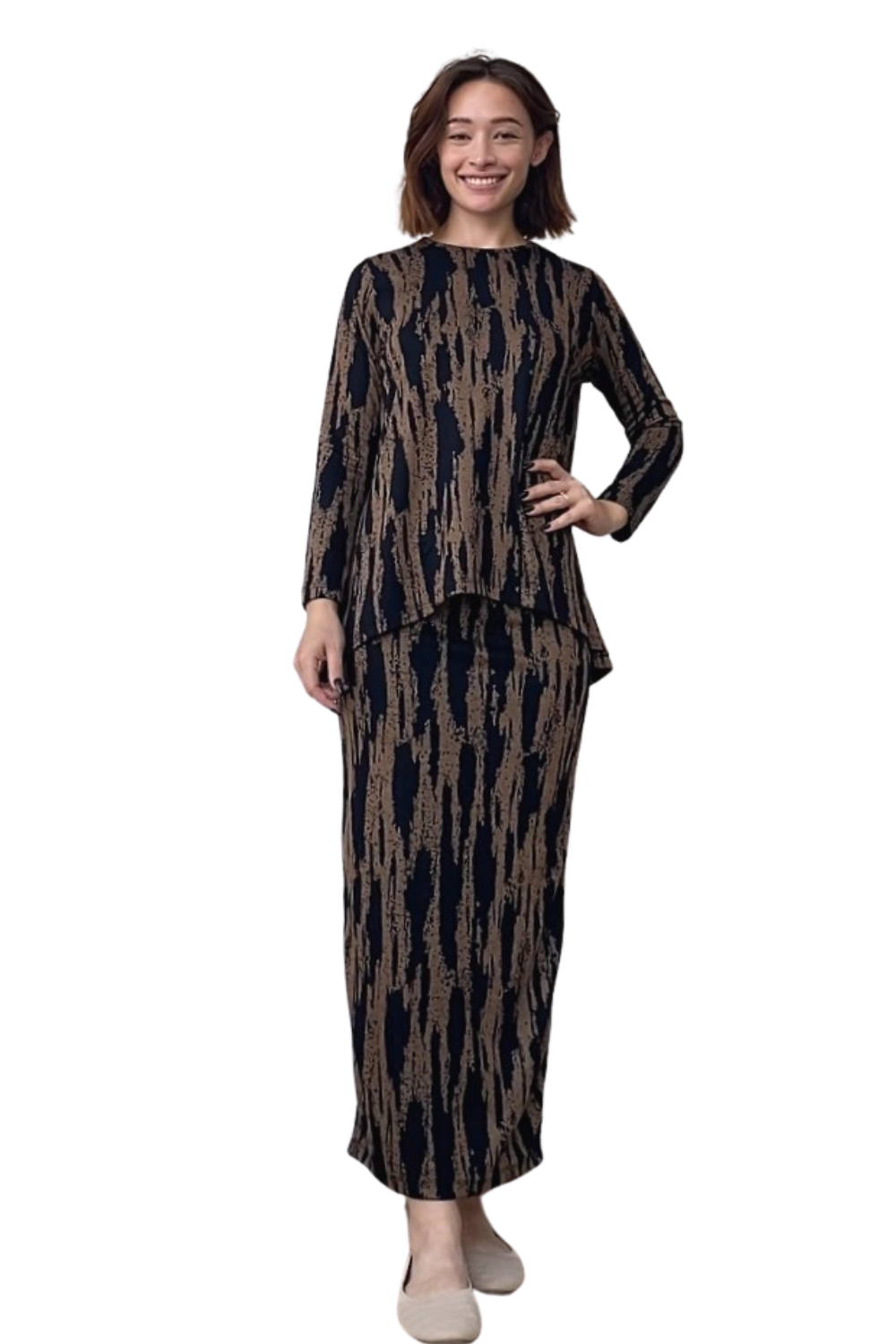 Long Sleeve Women's Printed Tunic Top with Handkerchief Hem