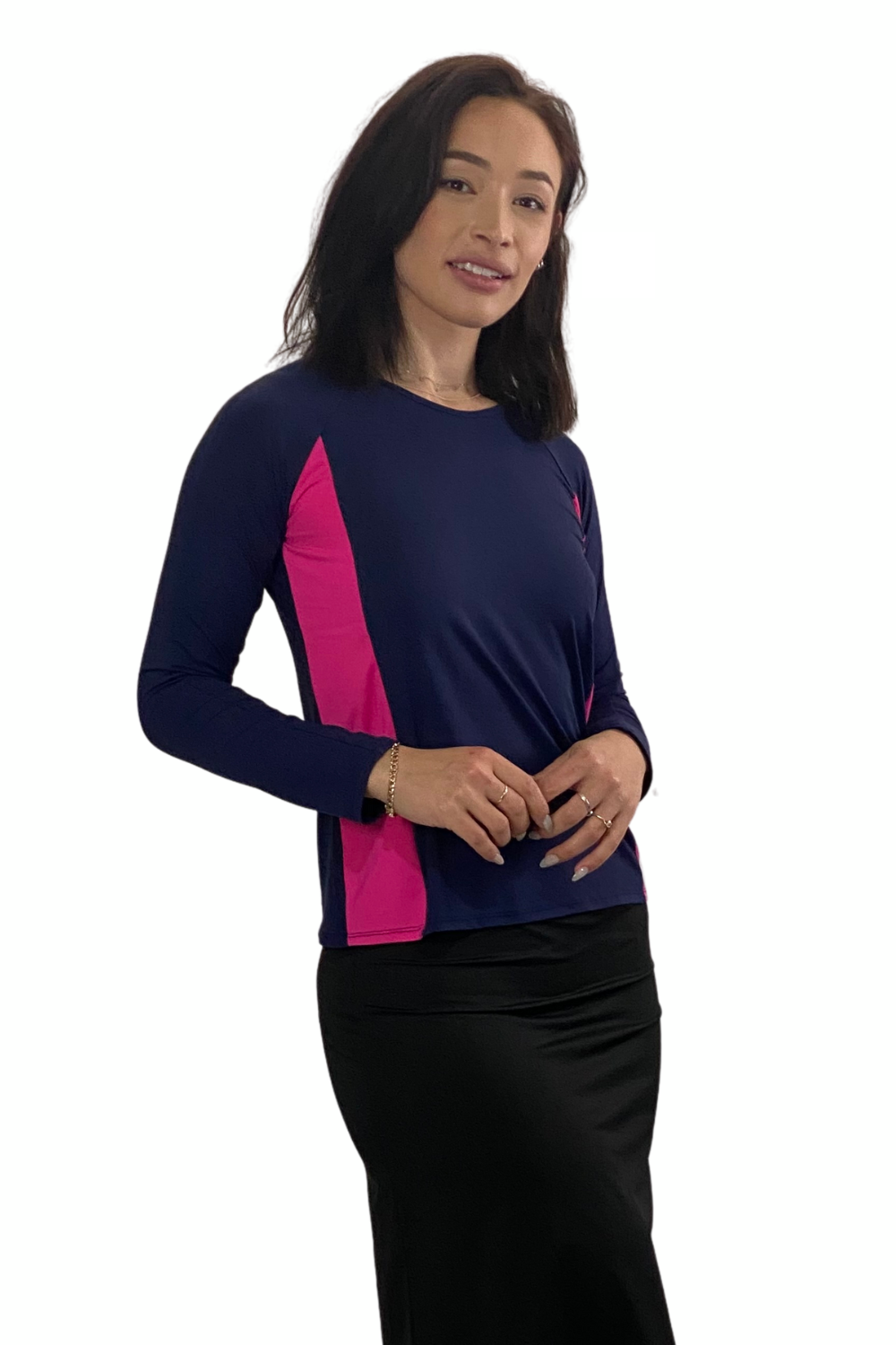 Women's Ultra-Light Sun Protection Swim Top | Long Sleeve Color Block Design