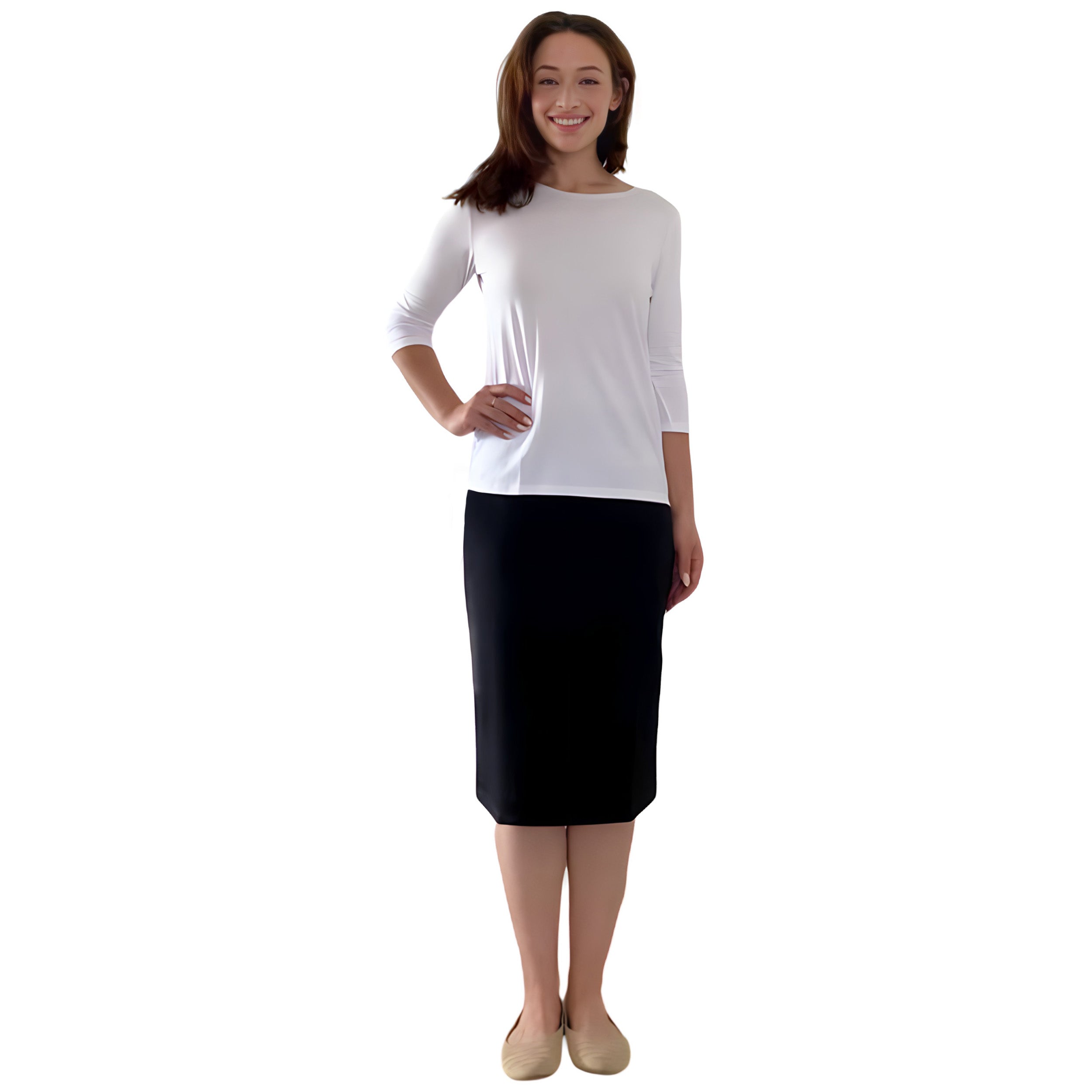 Modest 3/4 Sleeve Layering Shell with Below Collarbone Neckline