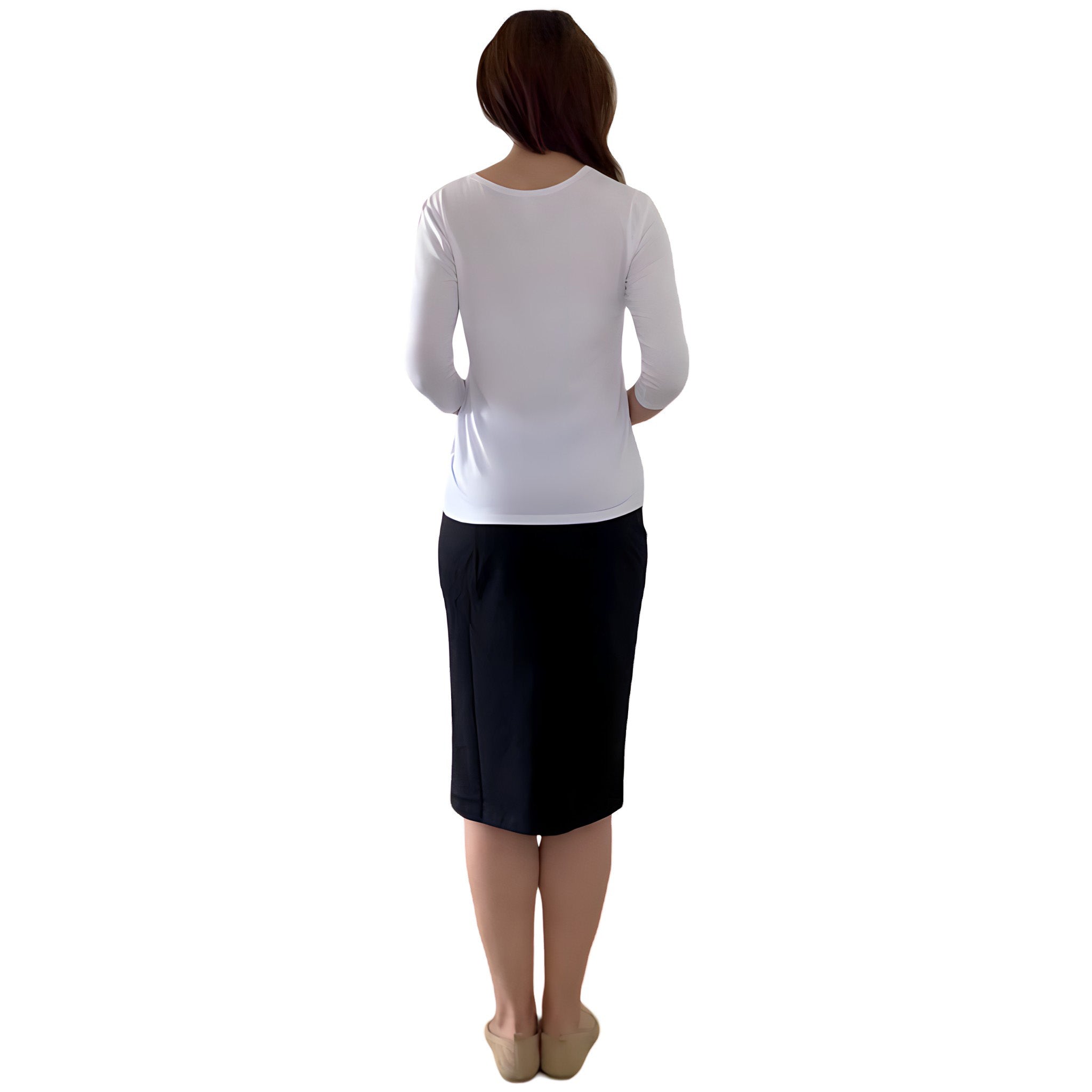 Modest 3/4 Sleeve Layering Shell with Below Collarbone Neckline