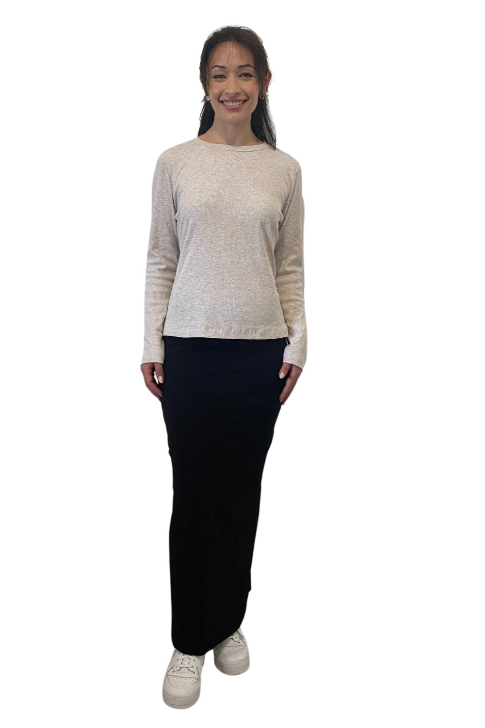 Long Sleeve Ribbed Shell Top in Cotton Spandex