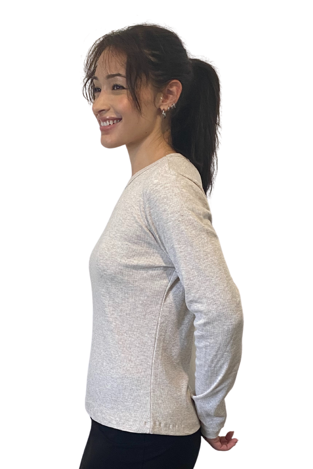 Long Sleeve Ribbed Shell Top in Cotton Spandex
