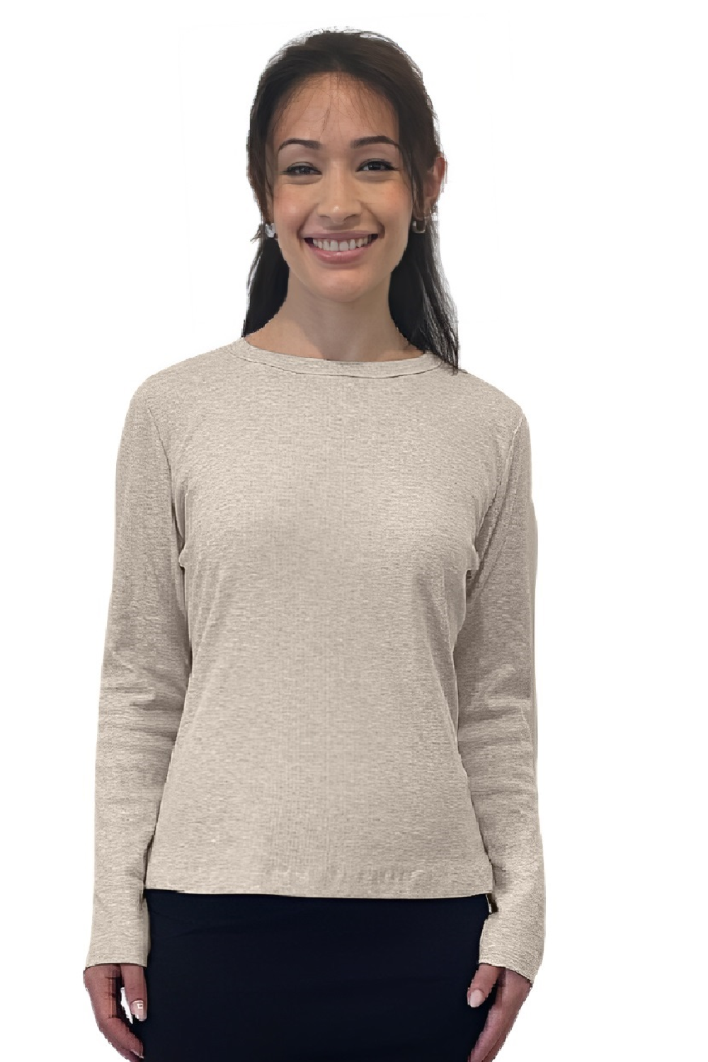 Long Sleeve Ribbed Shell Top in Cotton Spandex