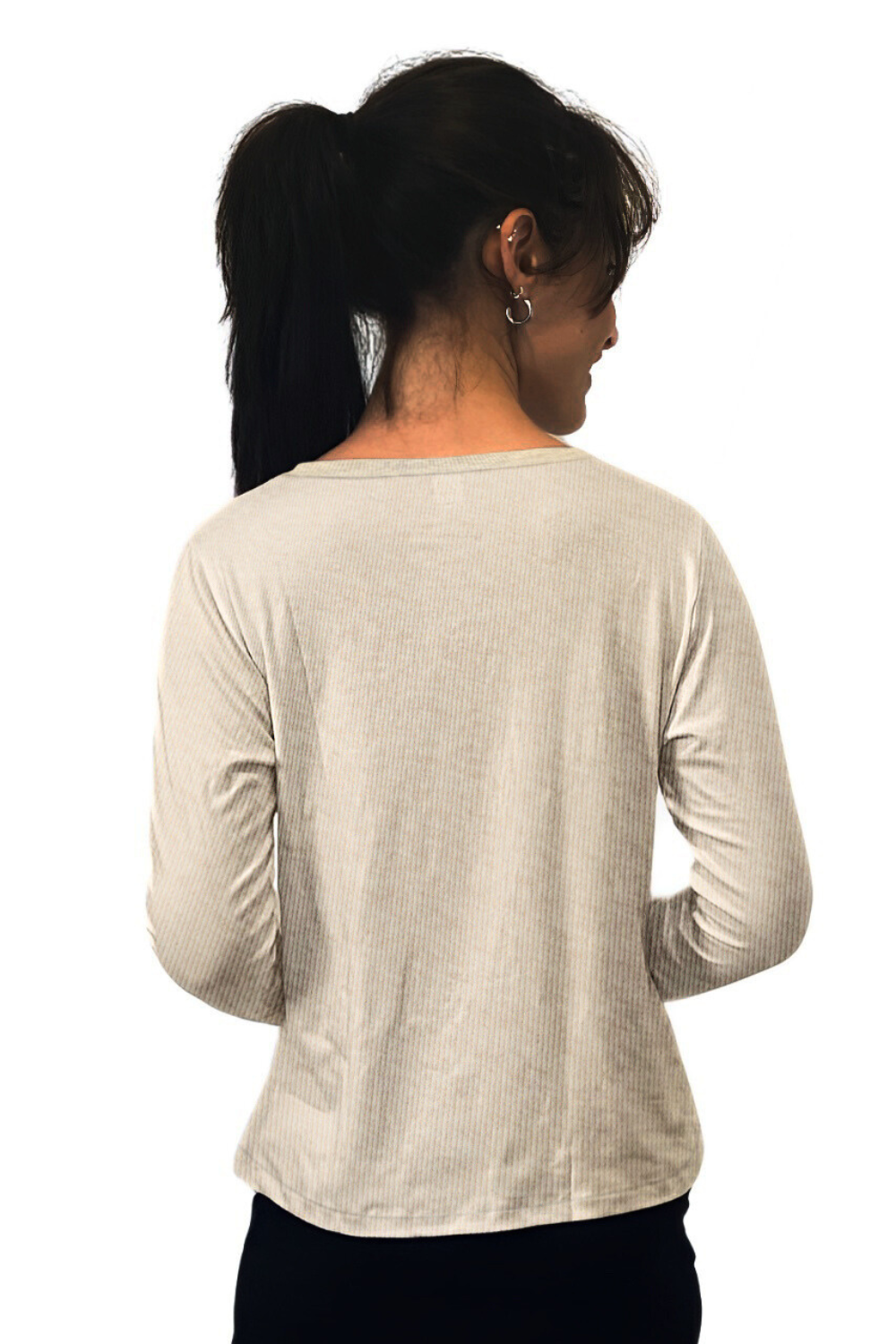 Long Sleeve Ribbed Shell Top in Cotton Spandex