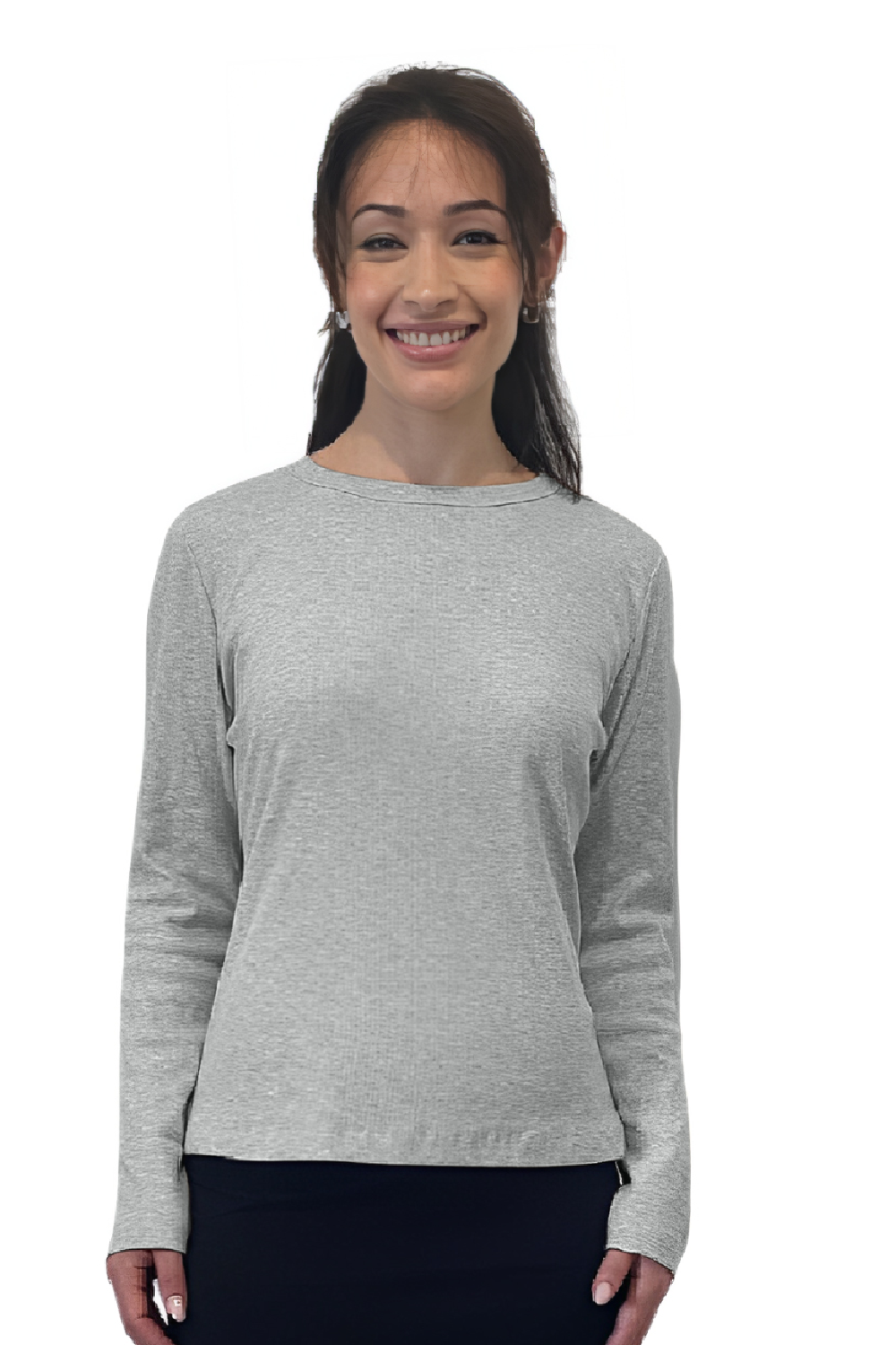 Long Sleeve Ribbed Shell Top in Cotton Spandex