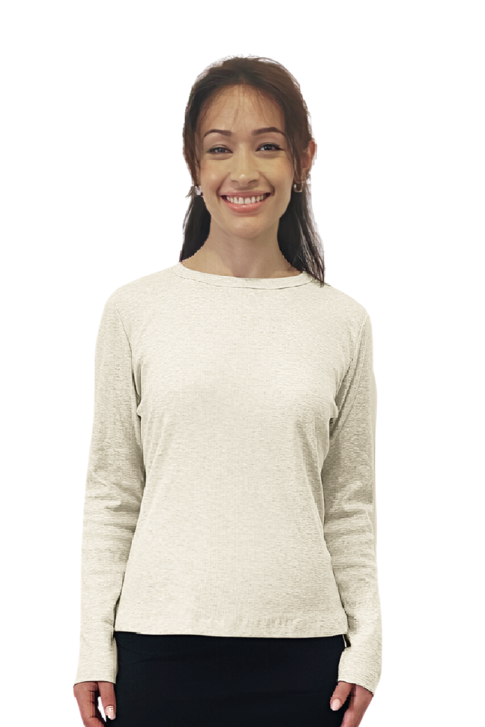 Long Sleeve Ribbed Shell Top in Cotton Spandex