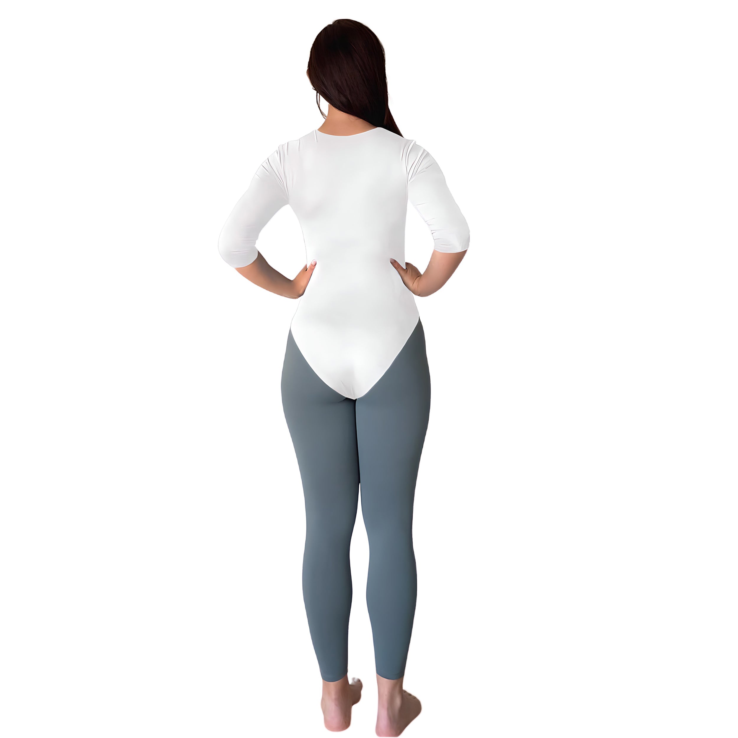 Modest 3/4 Sleeve High Neckline Bodysuit Shell - Snap Closure Layering Top