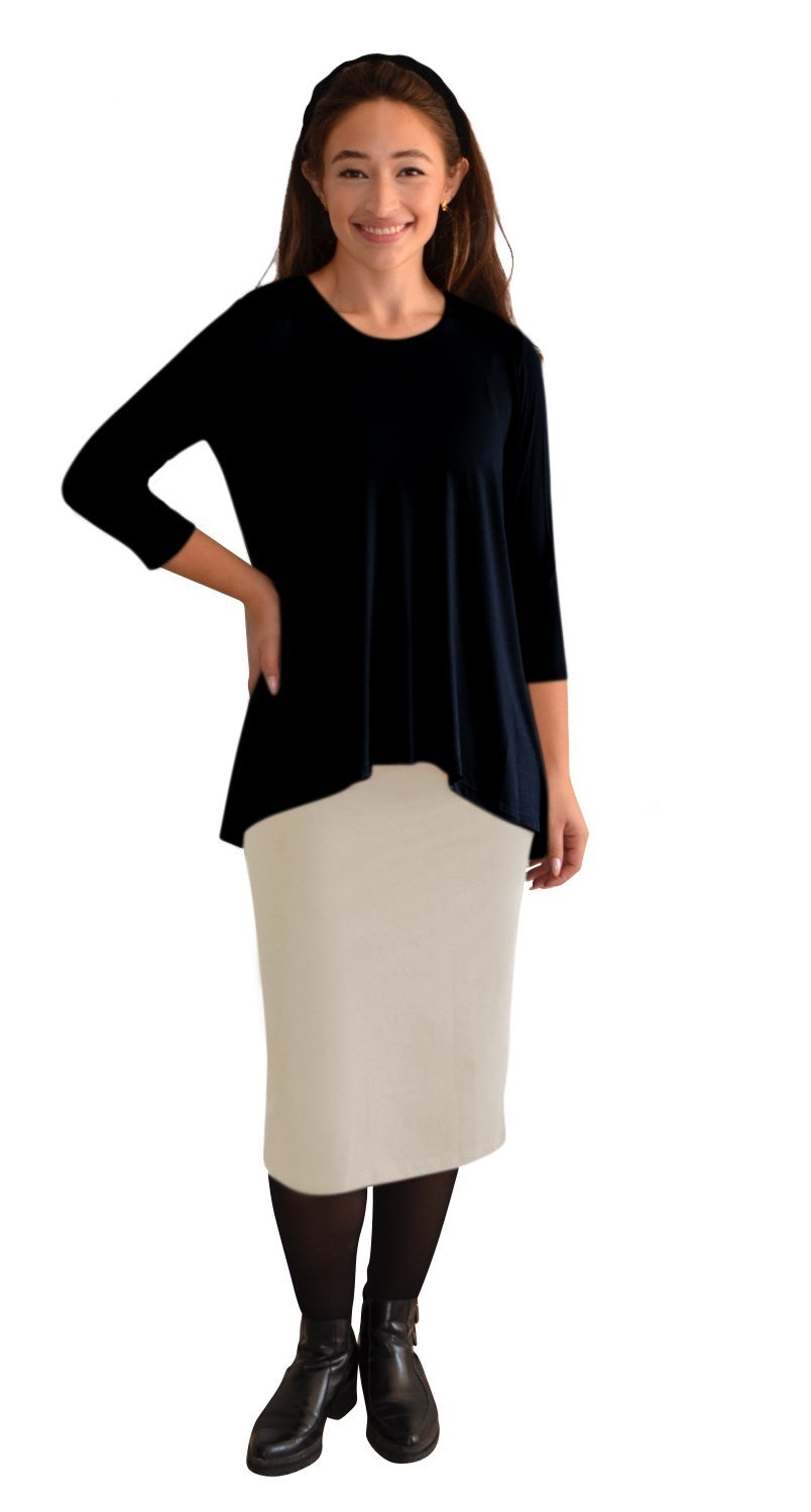 Hi-Lo Soft Crinkled Cotton Spandex 3/4 Sleeve Tunic