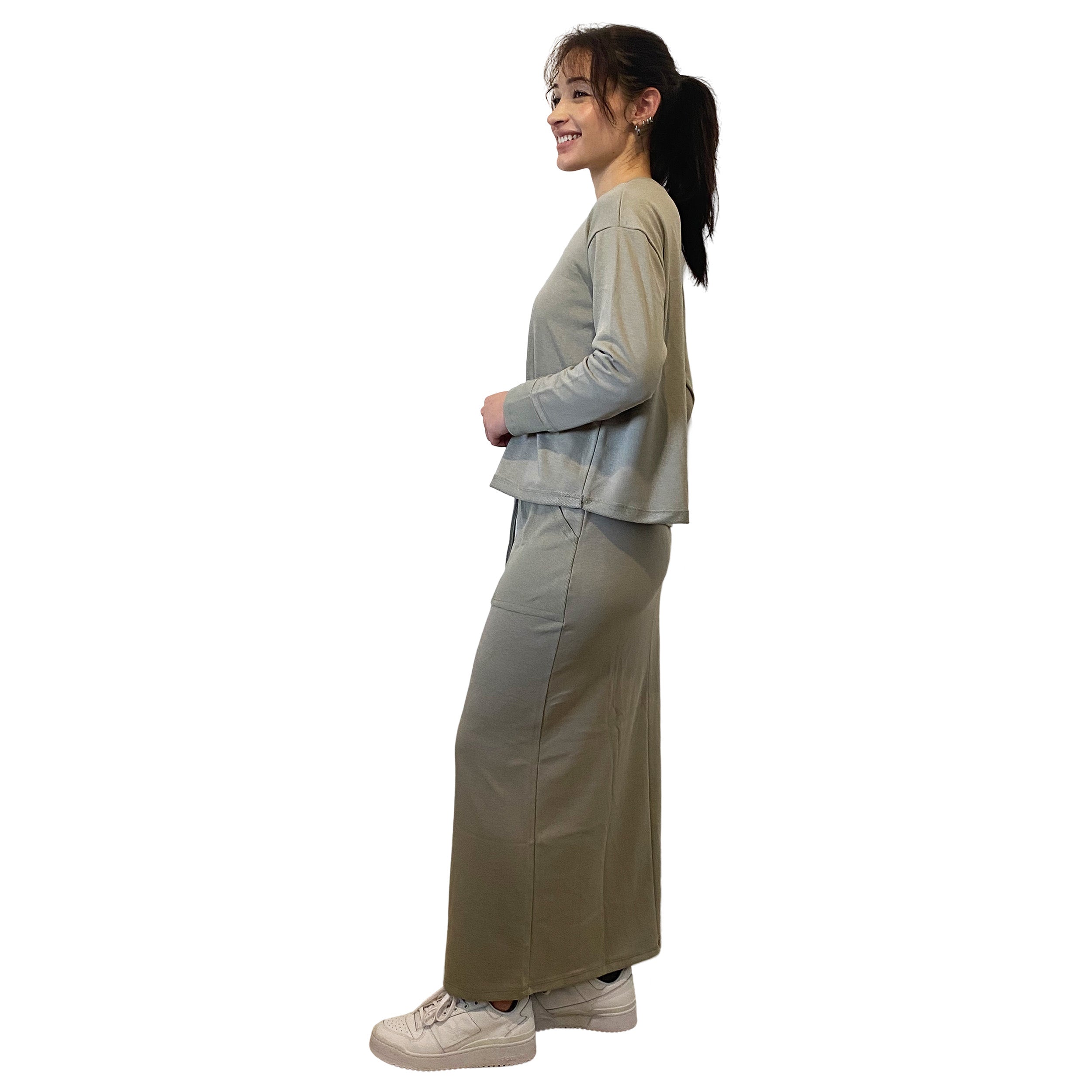 French Terry Cotton Blend Crew Neck Sweatshirt with Long Sleeves