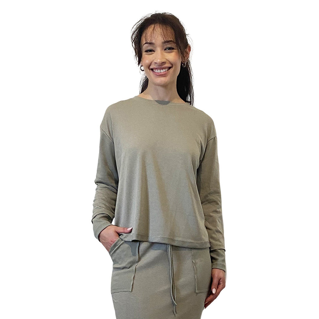French Terry Cotton Blend Crew Neck Sweatshirt with Long Sleeves