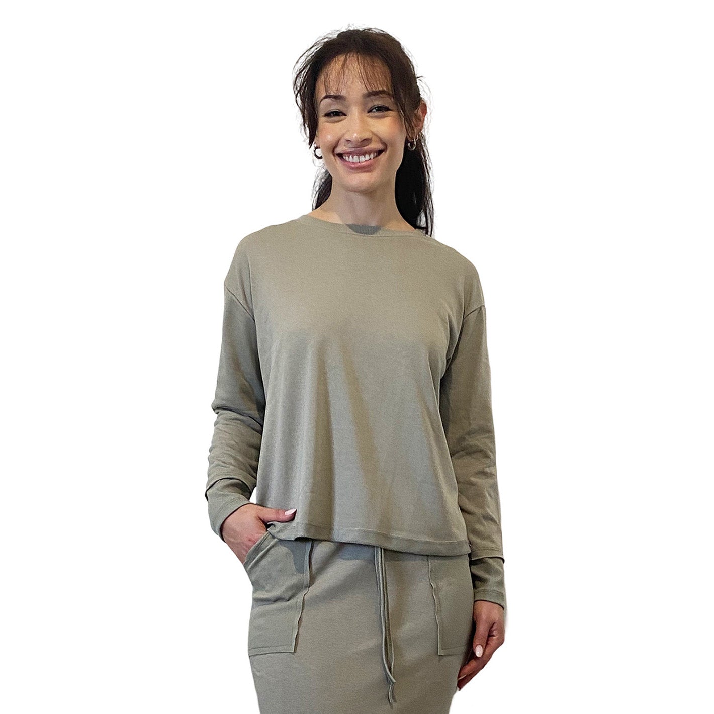 French Terry Cotton Blend Crew Neck Sweatshirt with Long Sleeves