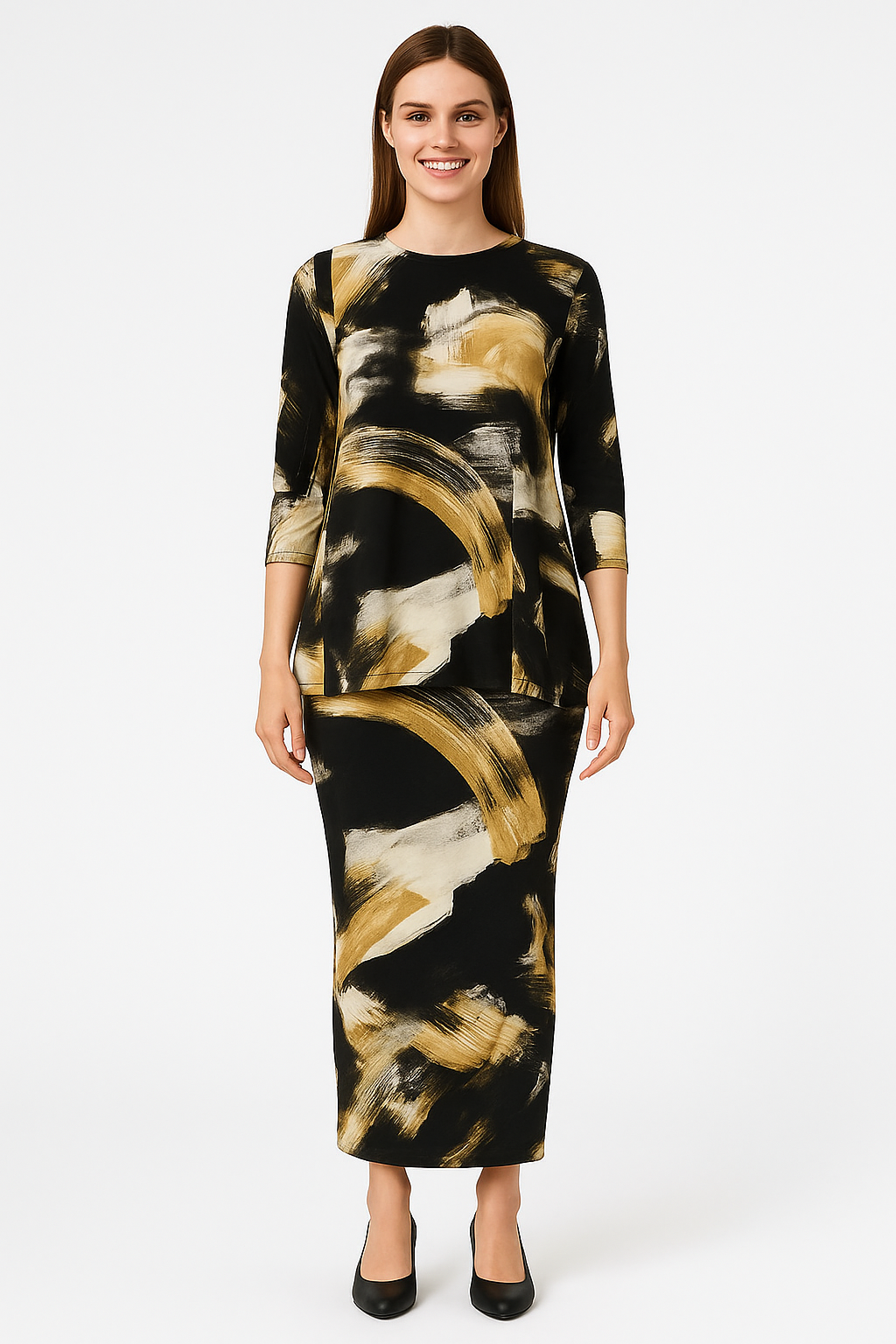 Modest Flow Tunic - High Neckline, 3/4 Sleeves with Modern Slit Detail