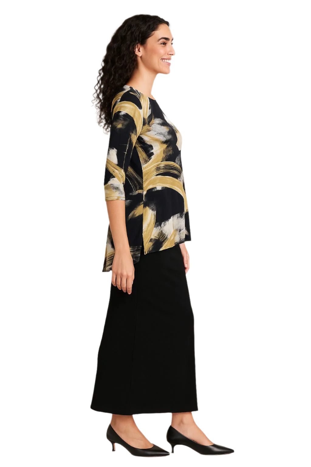 Modest Flow Tunic - High Neckline, 3/4 Sleeves with Modern Slit Detail