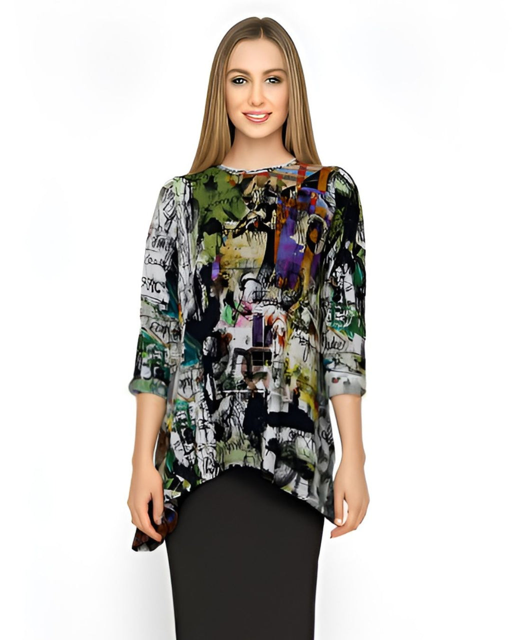 Modest Handkerchief Tunic Top - 3/4 Sleeve Comfort Flow Design