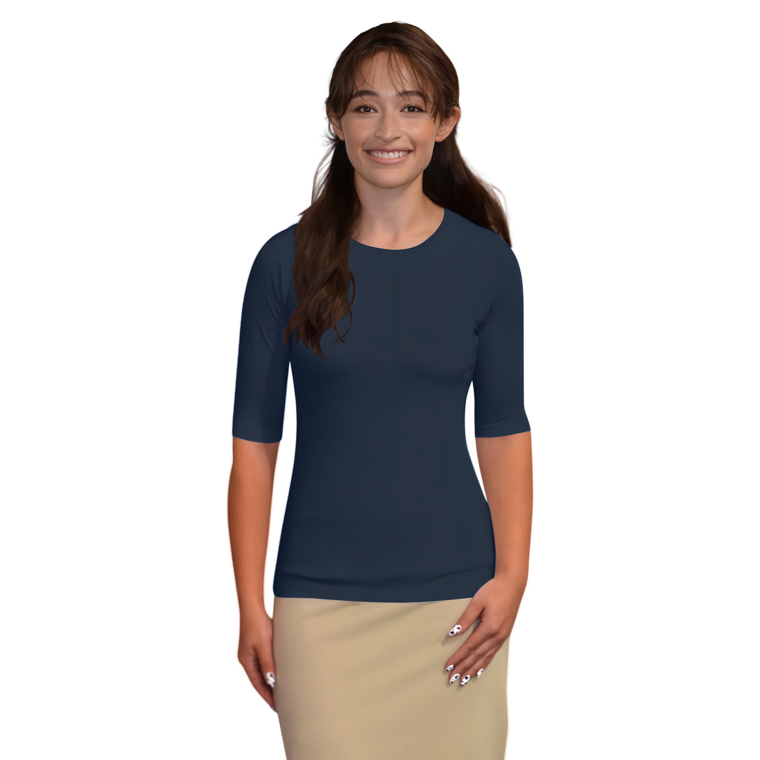 Fitted Layering Shell - Modest Round Neck with Elbow Sleeves