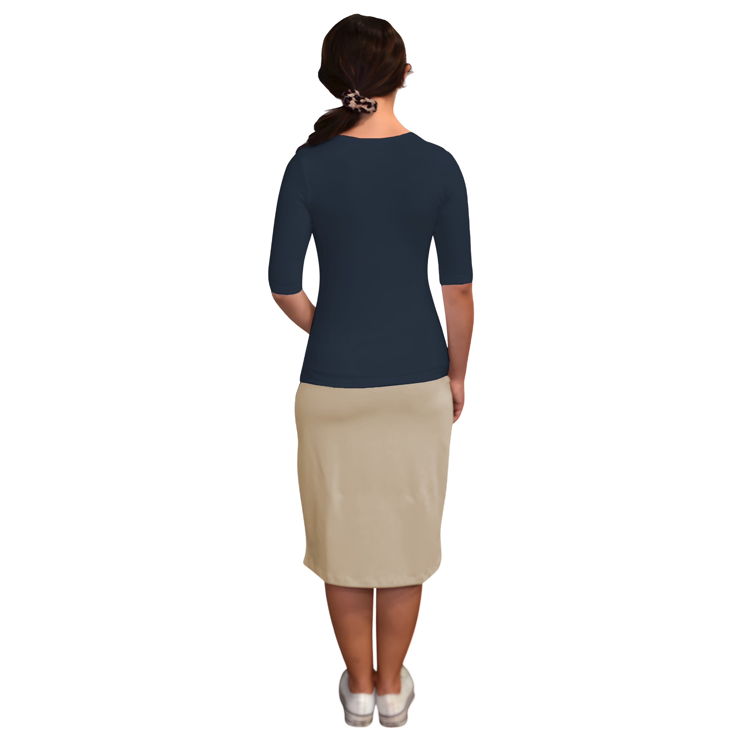 Fitted Layering Shell - Modest Round Neck with Elbow Sleeves