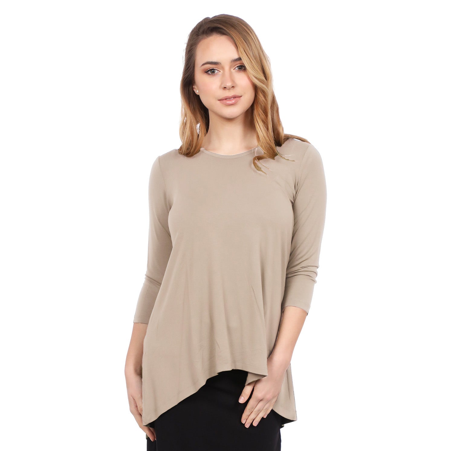 Hi-Lo Flowing 3/4 Sleeve Modest Tunic Top