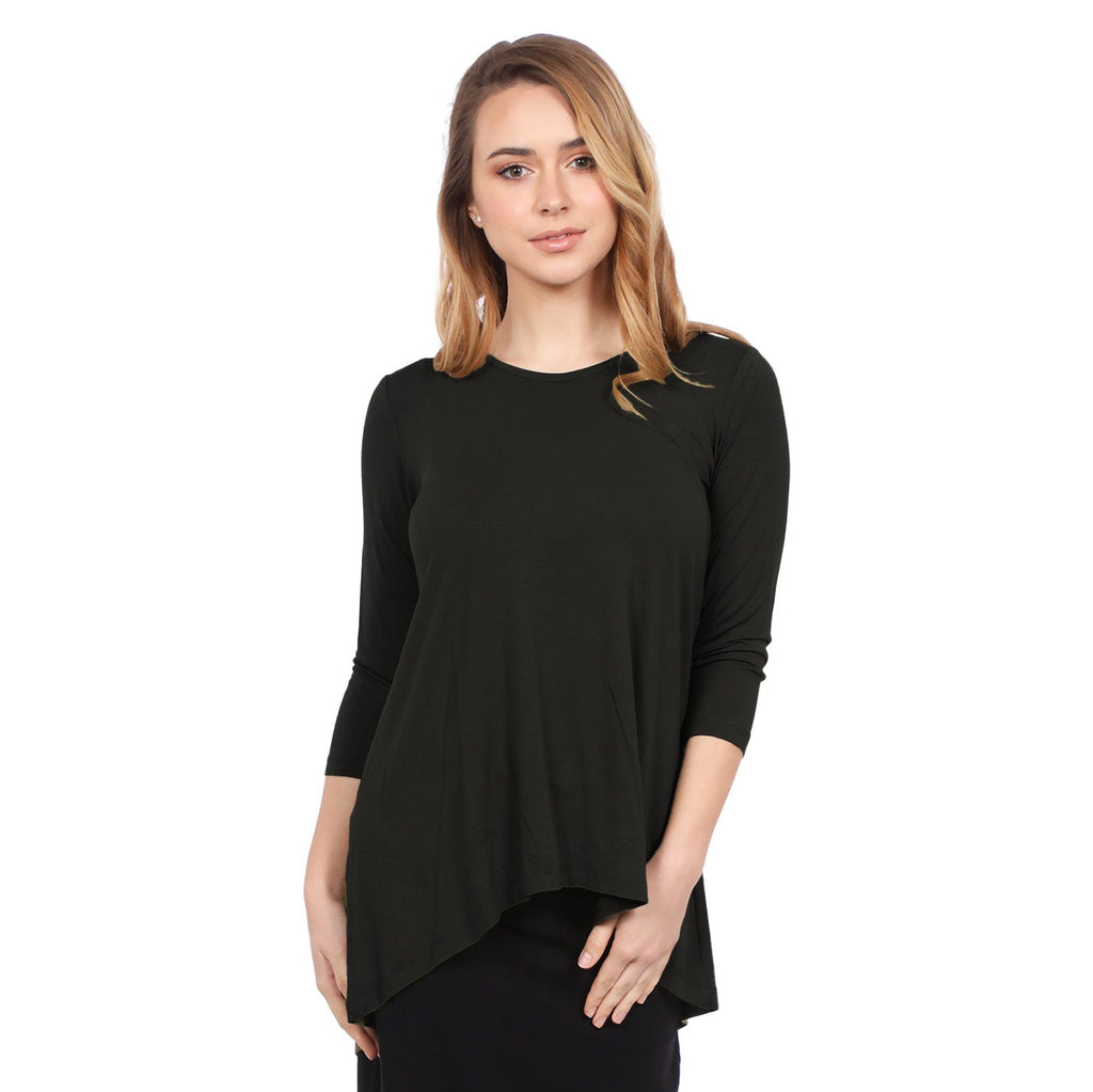Hi-Lo Flowing 3/4 Sleeve Modest Tunic Top