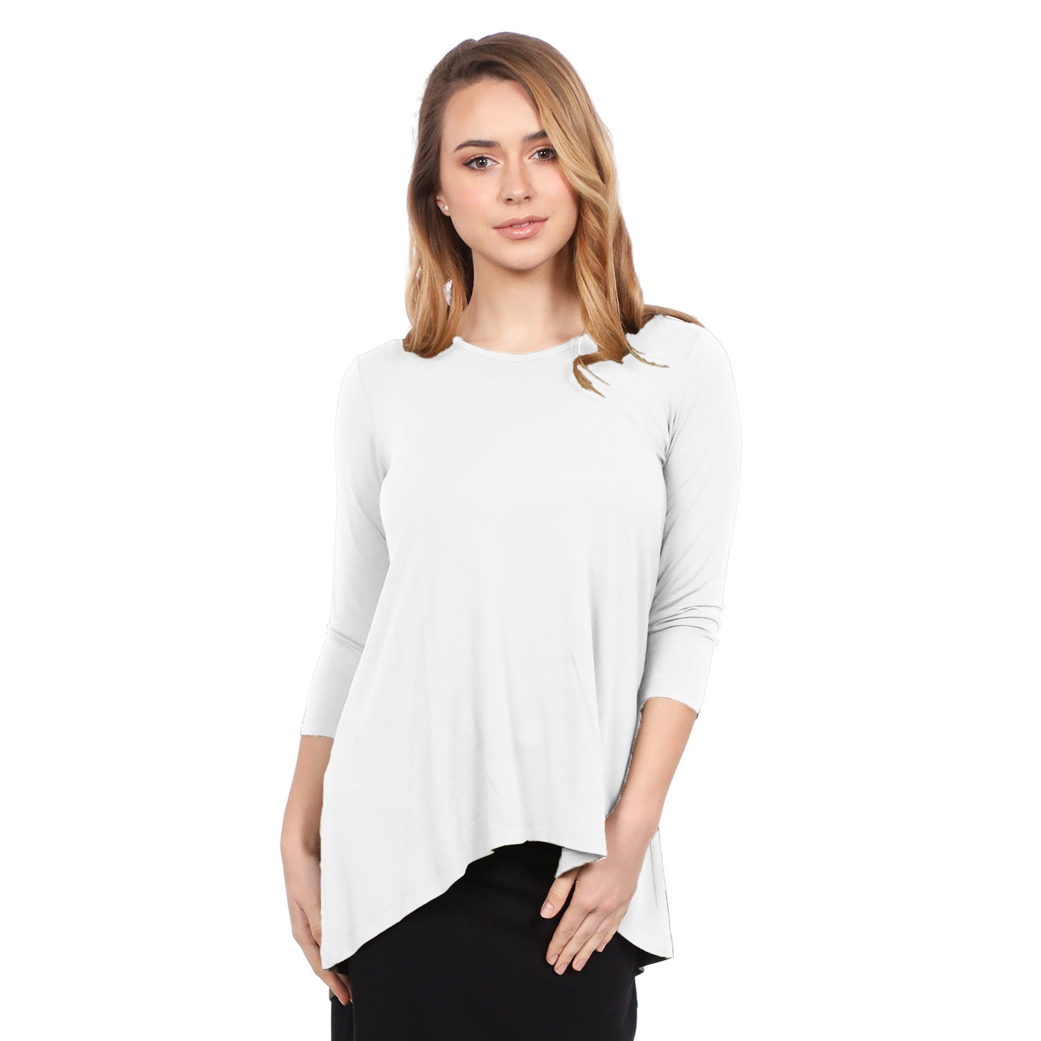 Hi-Lo Flowing 3/4 Sleeve Modest Tunic Top
