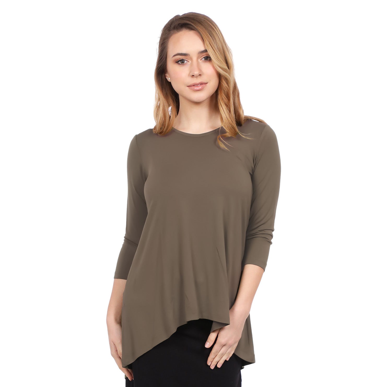 Hi-Lo Flowing 3/4 Sleeve Modest Tunic Top