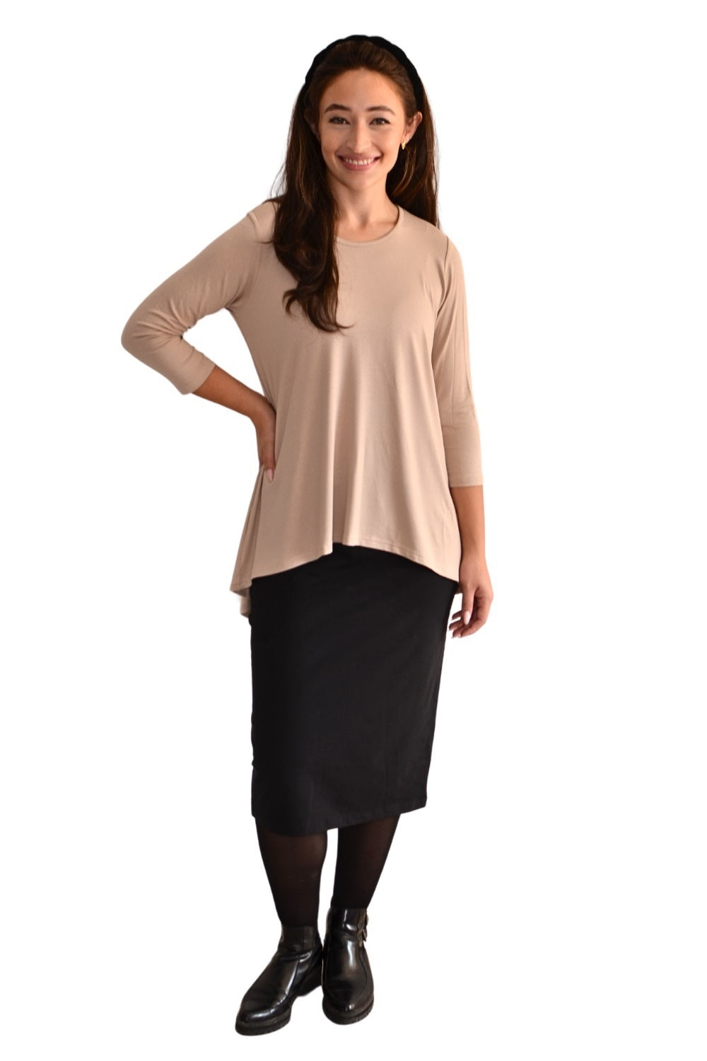Hi-Lo Flowing 3/4 Sleeve Modest Tunic Top