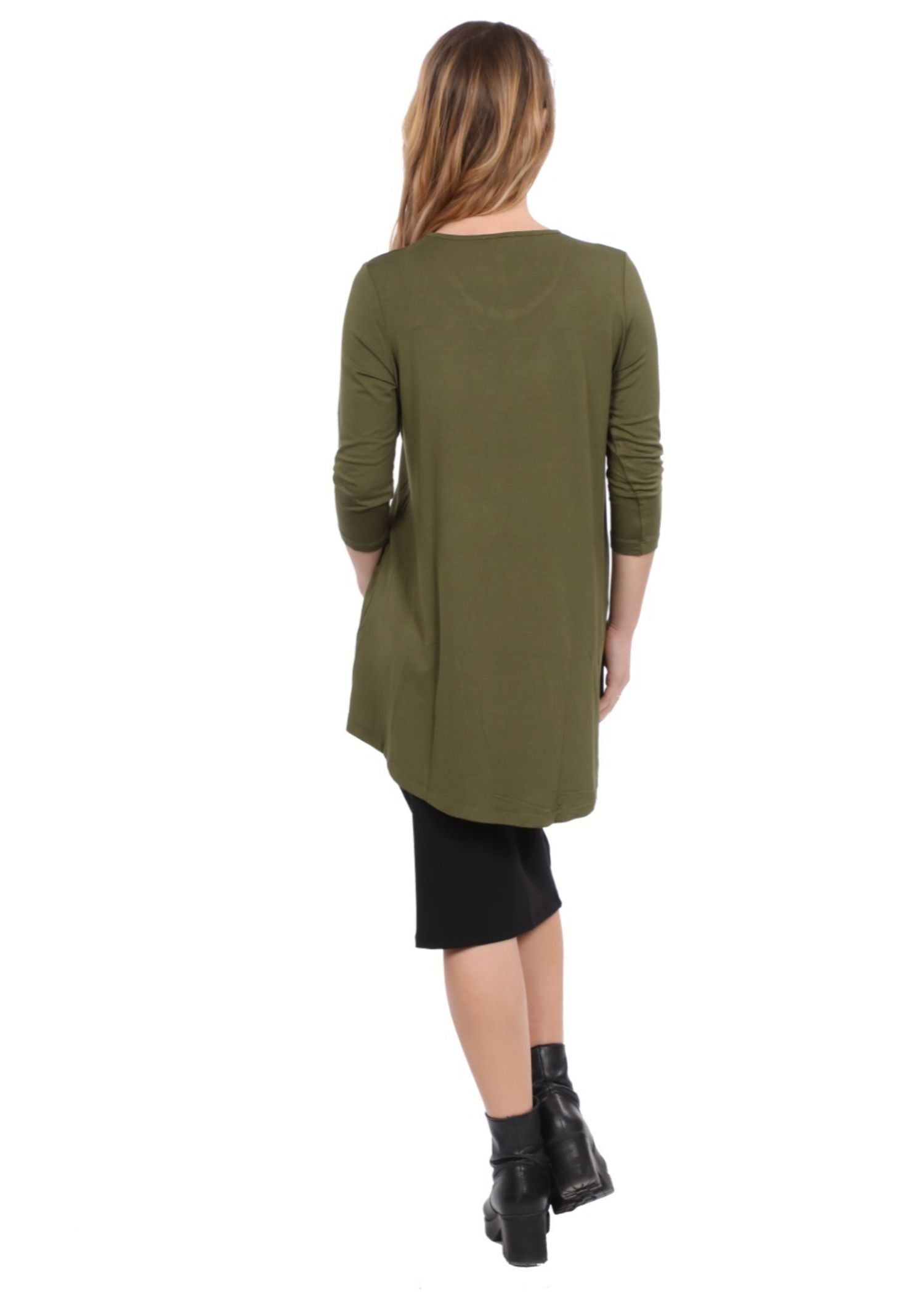 Hi-Lo Flowing 3/4 Sleeve Modest Tunic Top