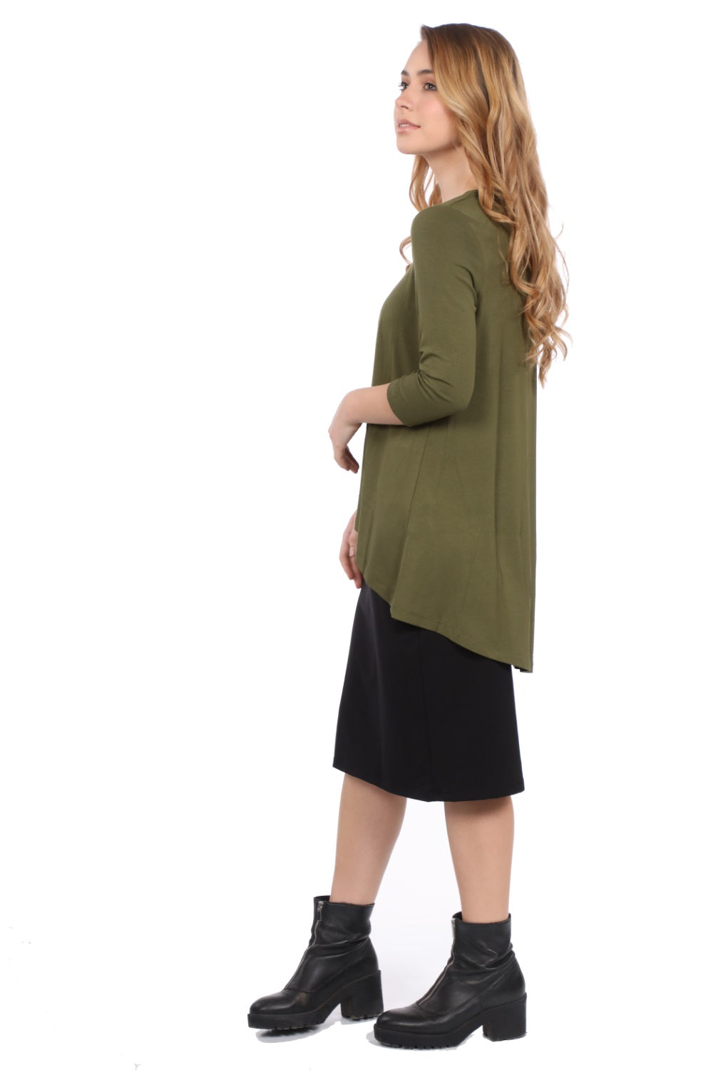 Hi-Lo Flowing 3/4 Sleeve Modest Tunic Top