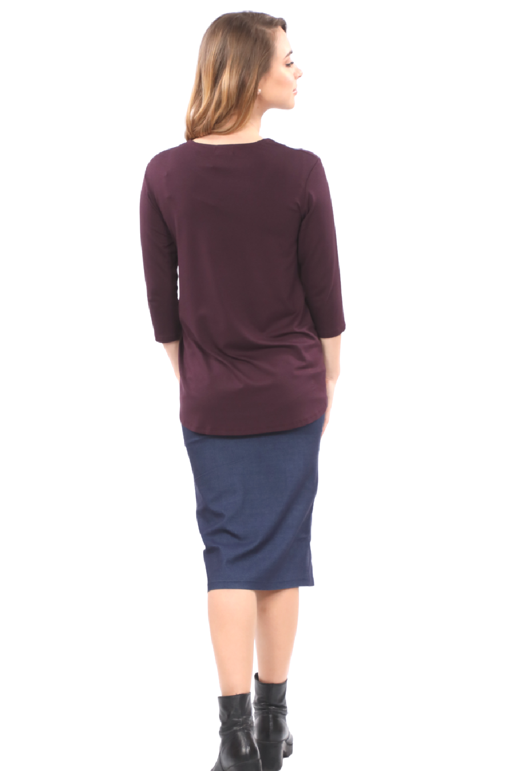 3/4 Sleeve Curved Hem Tunic Top - Breathable Viscose Spandex