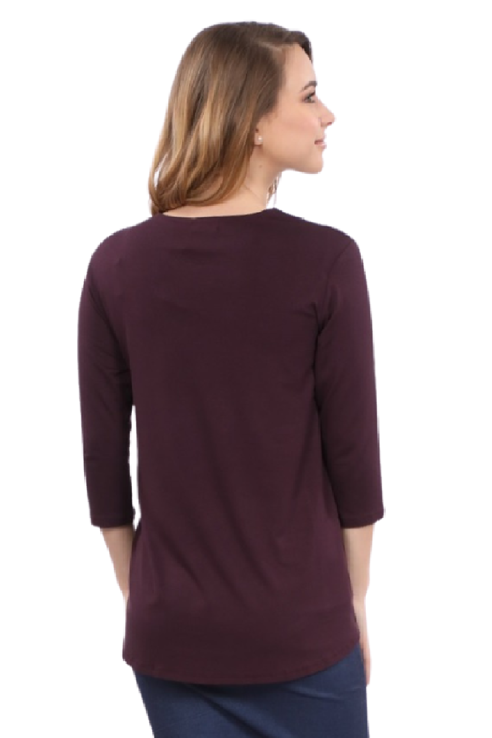 3/4 Sleeve Curved Hem Tunic Top - Breathable Viscose Spandex